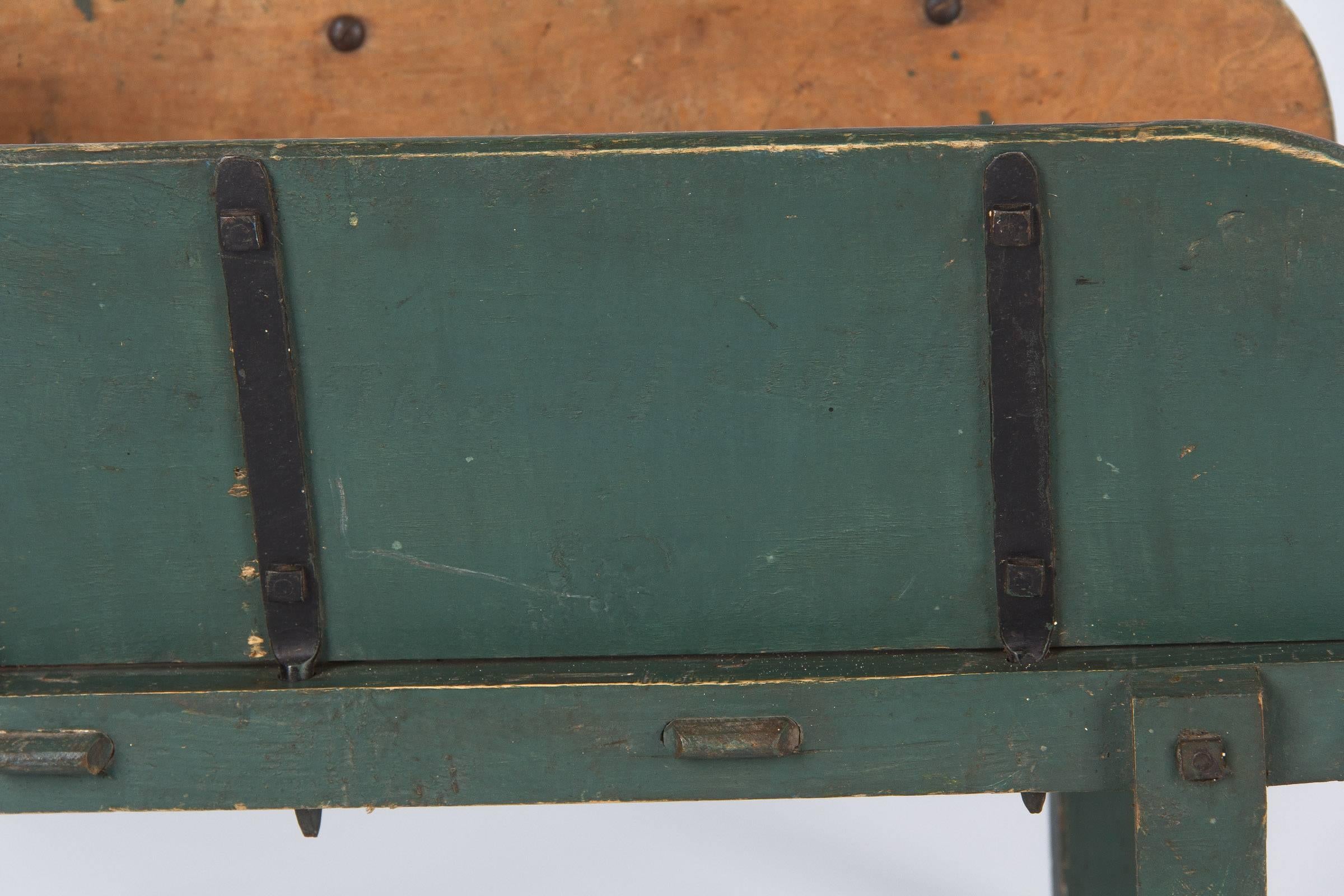 Iron Antique French Painted Wheelbarrow, Early 1900s