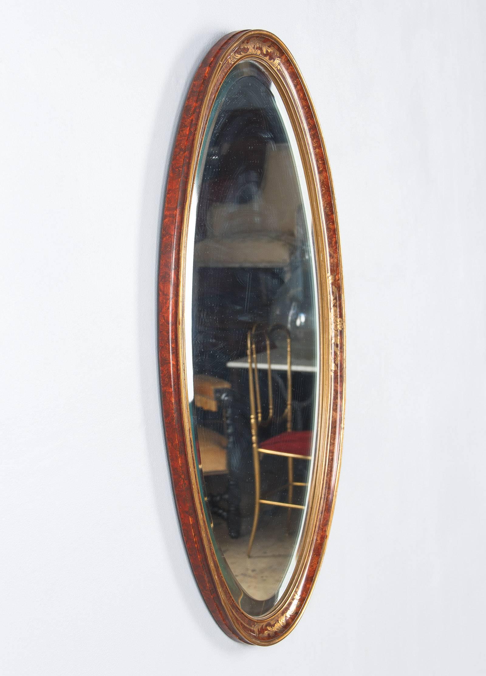 Beveled French Art Deco Oval Mirror, circa 1925