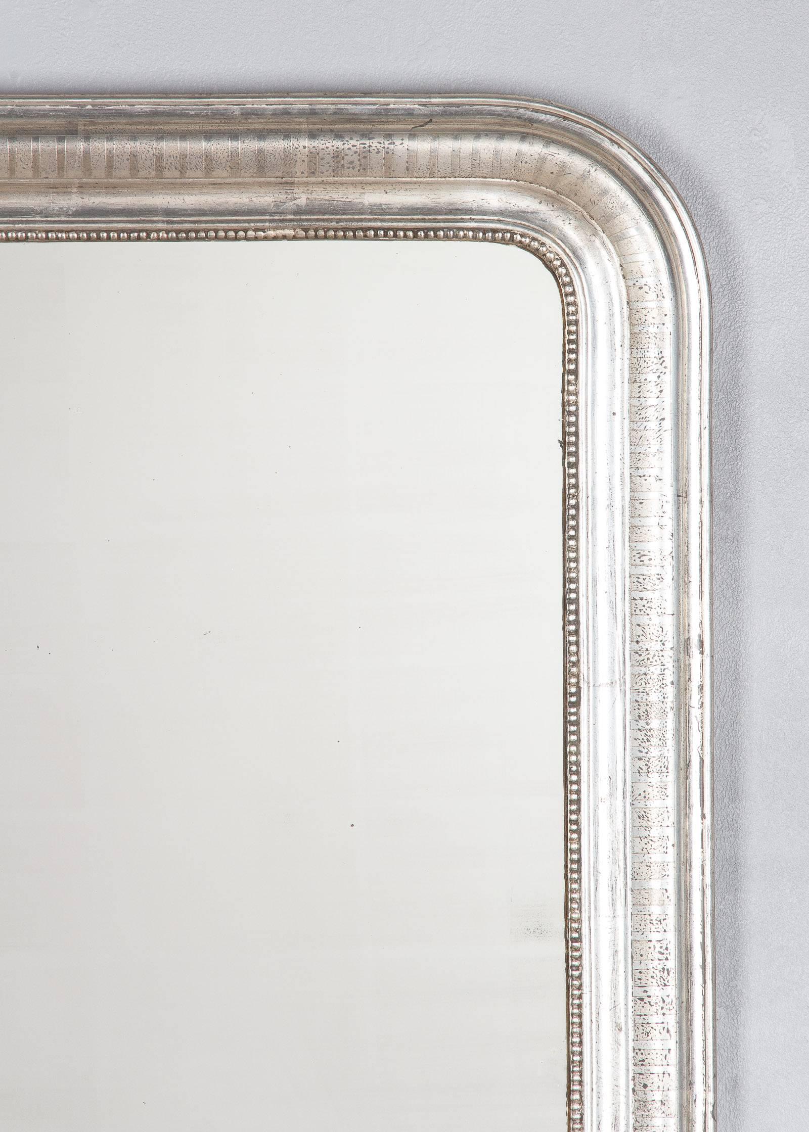 Antique French Louis Philippe Silver Gilt Mirror, 19th Century In Good Condition In Austin, TX