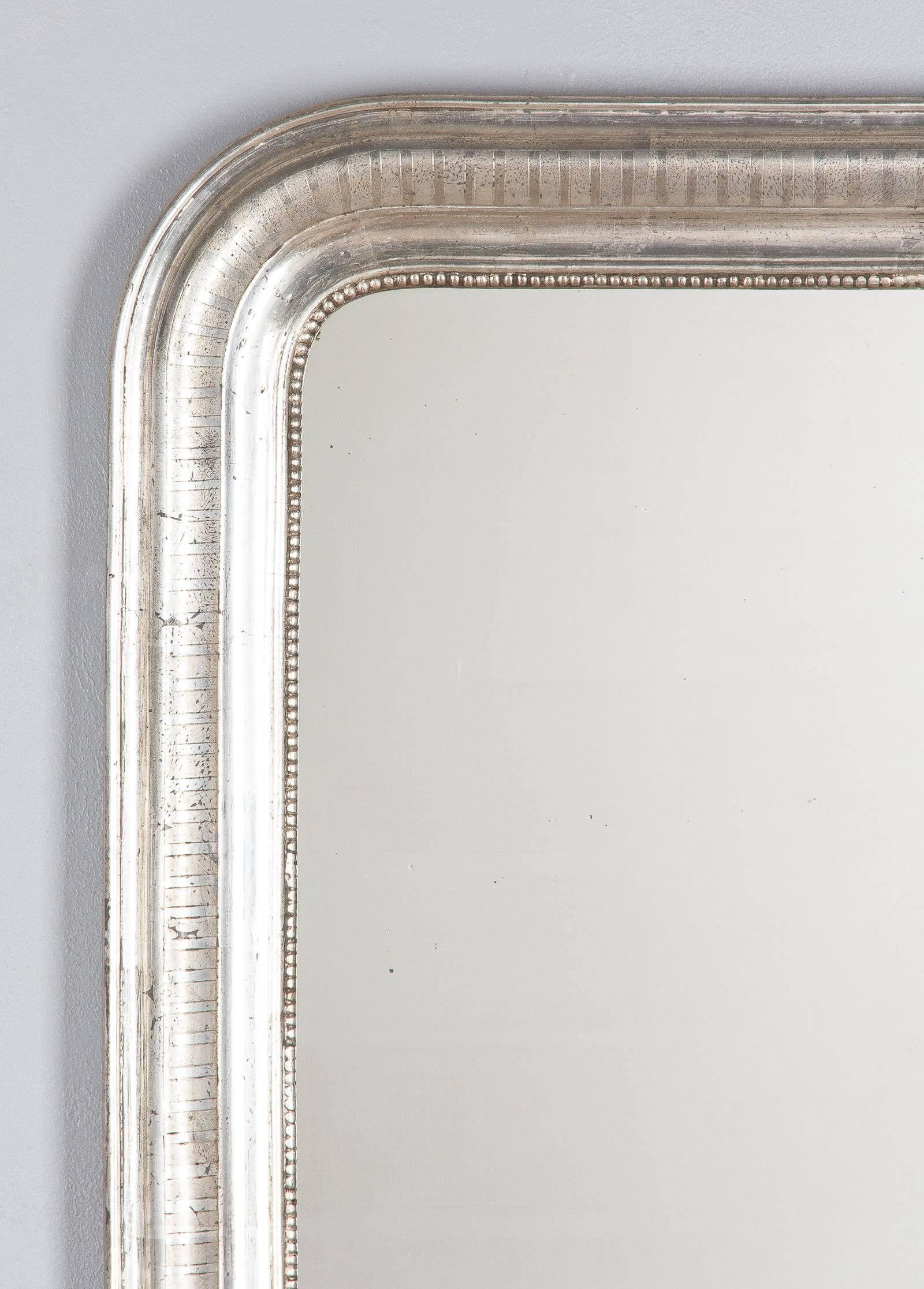 Silvered Antique French Louis Philippe Silver Gilt Mirror, 19th Century