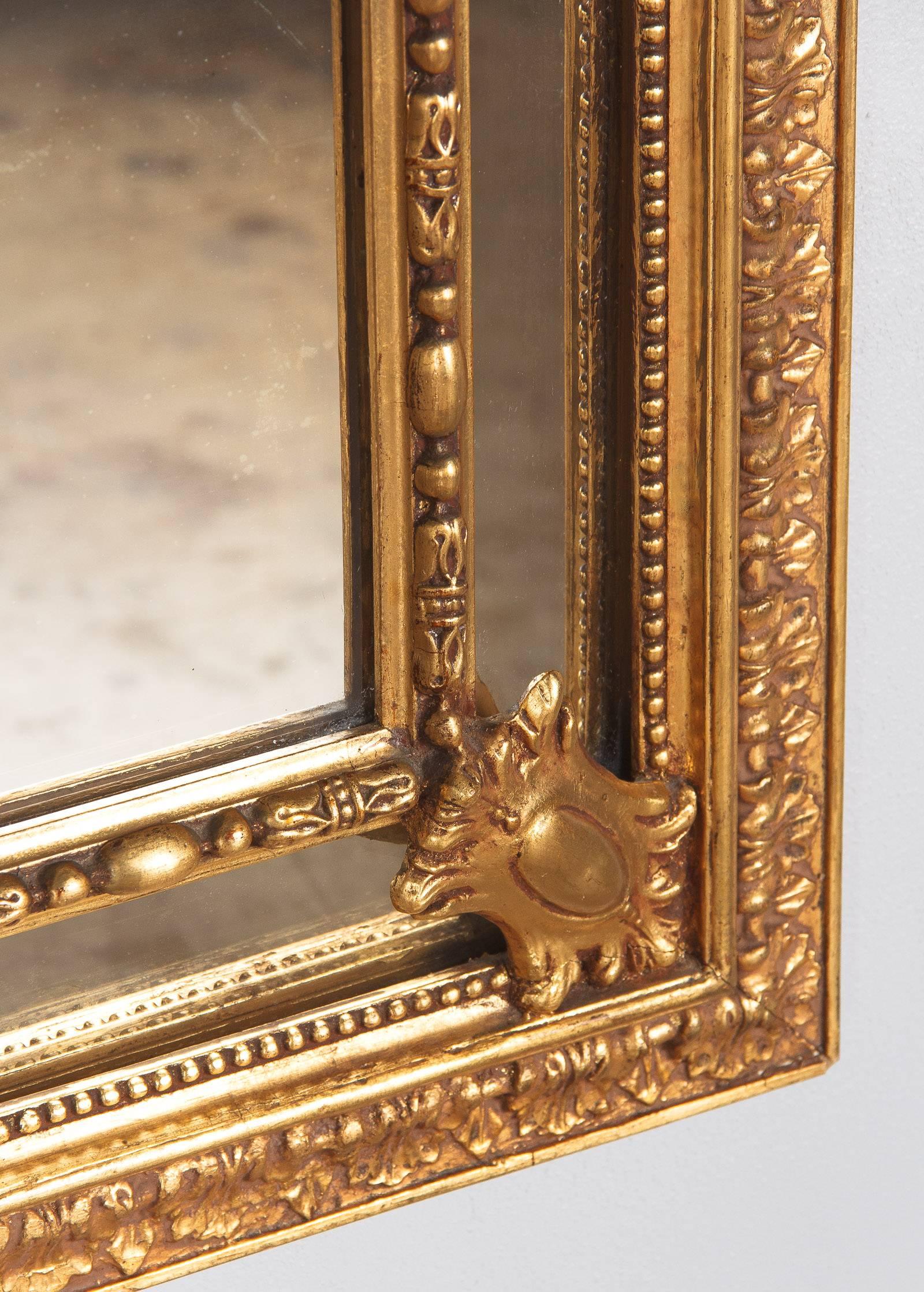 Wood Napoleon III Period Gold Leaf Carved Mirror, Late 1800s