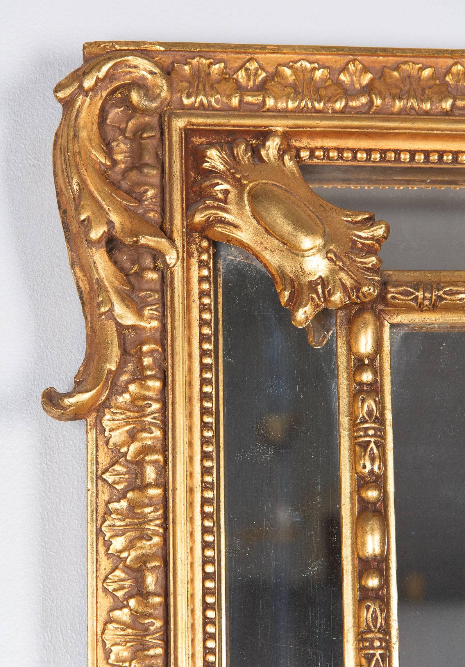 19th Century Napoleon III Period Gold Leaf Carved Mirror, Late 1800s
