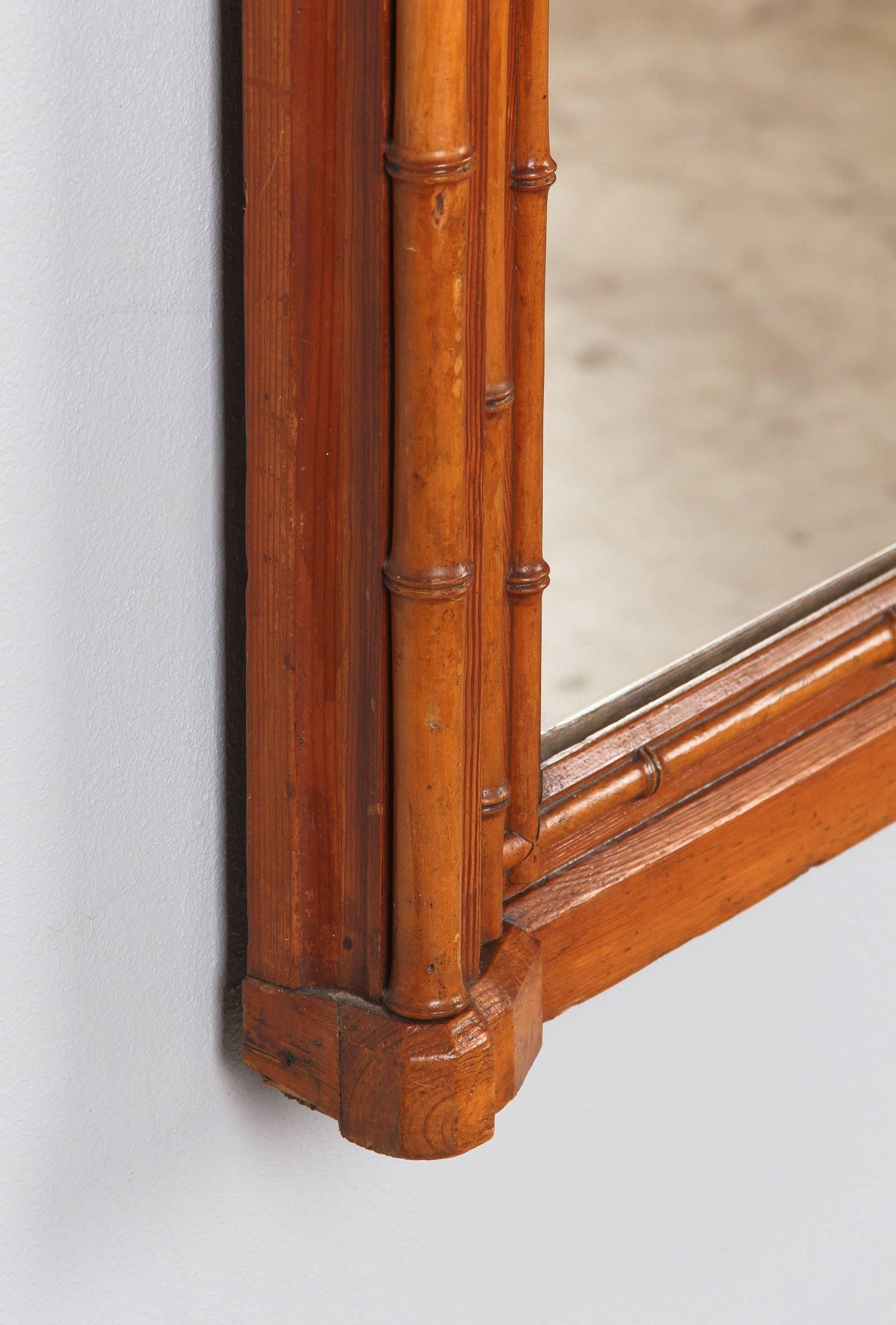 Beech Napoleon III French Colonial Style Bamboo Mirror, Late 1800s