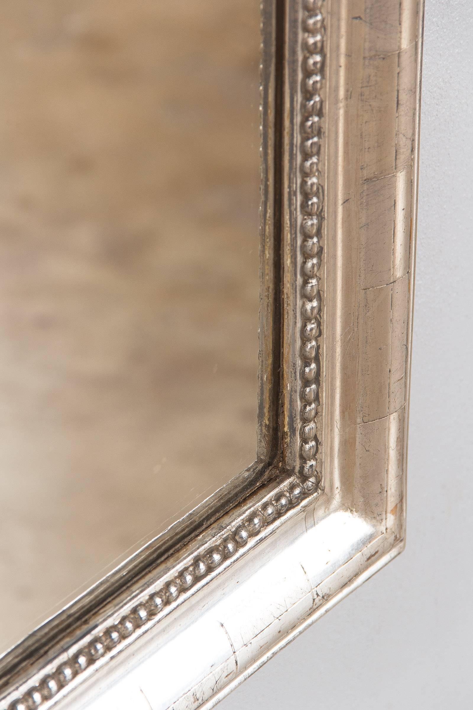 Wood Antique French Louis Philippe Silver Gilt Mirror, 19th Century