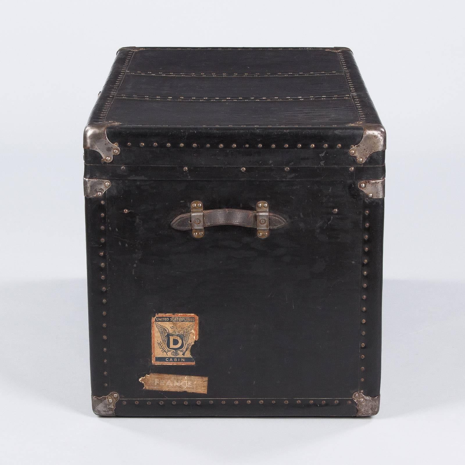 Leather English Steamer Traveling Trunk, circa 1920s