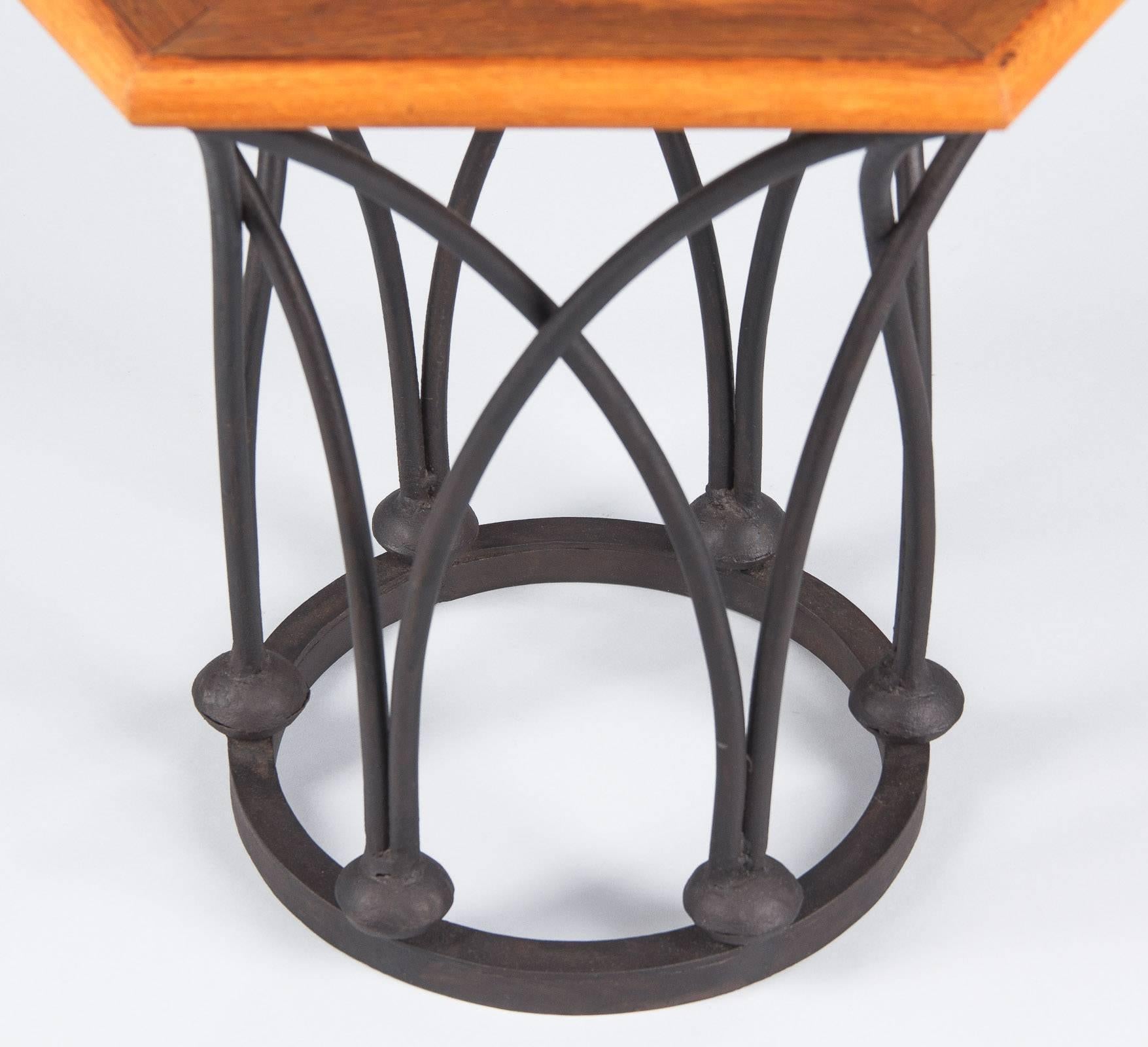 Mid-20th Century Mid-Century French Hexagonal Side Table with Iron Base