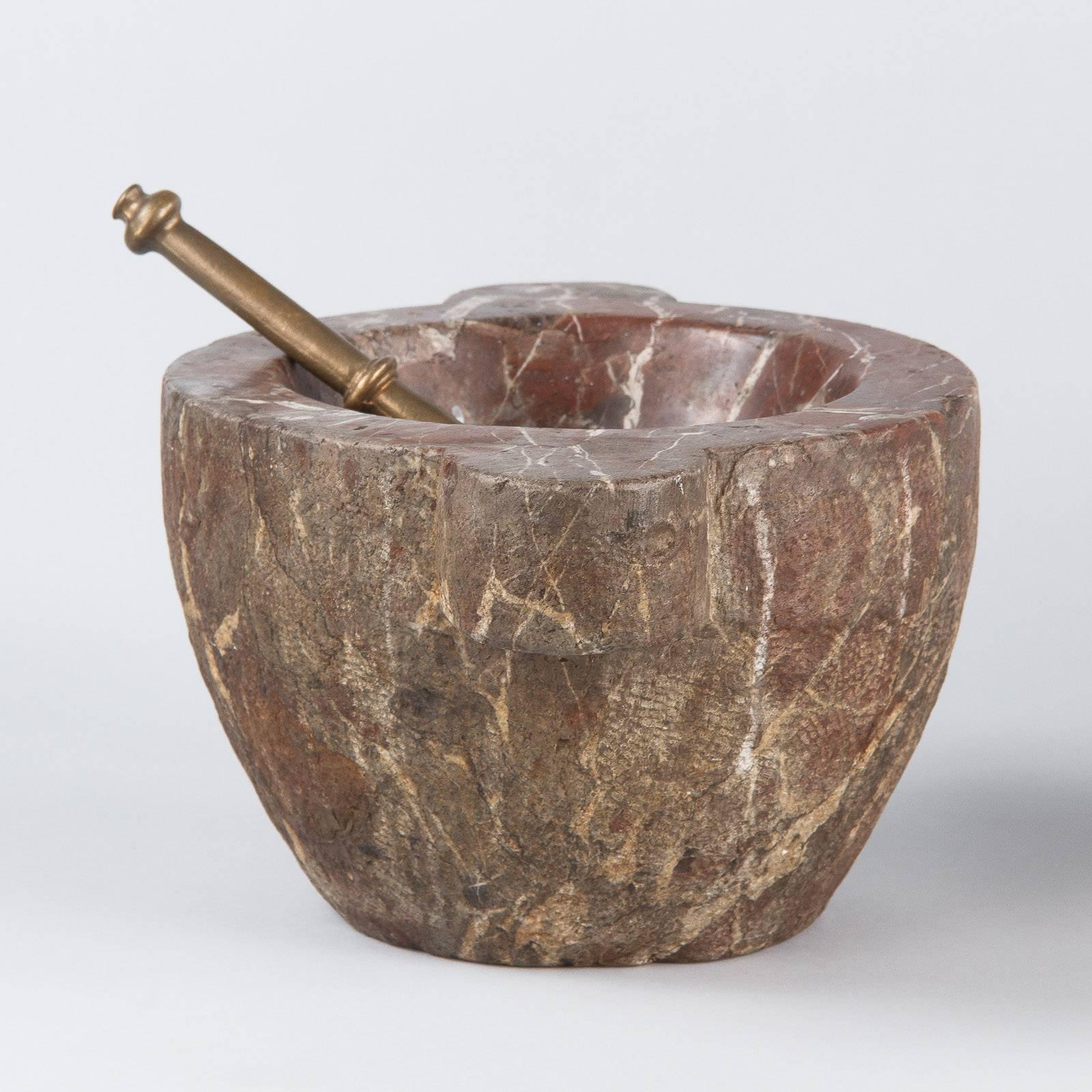 French Apothecary Marble Mortar with Brass Pestle, 19th Century 4