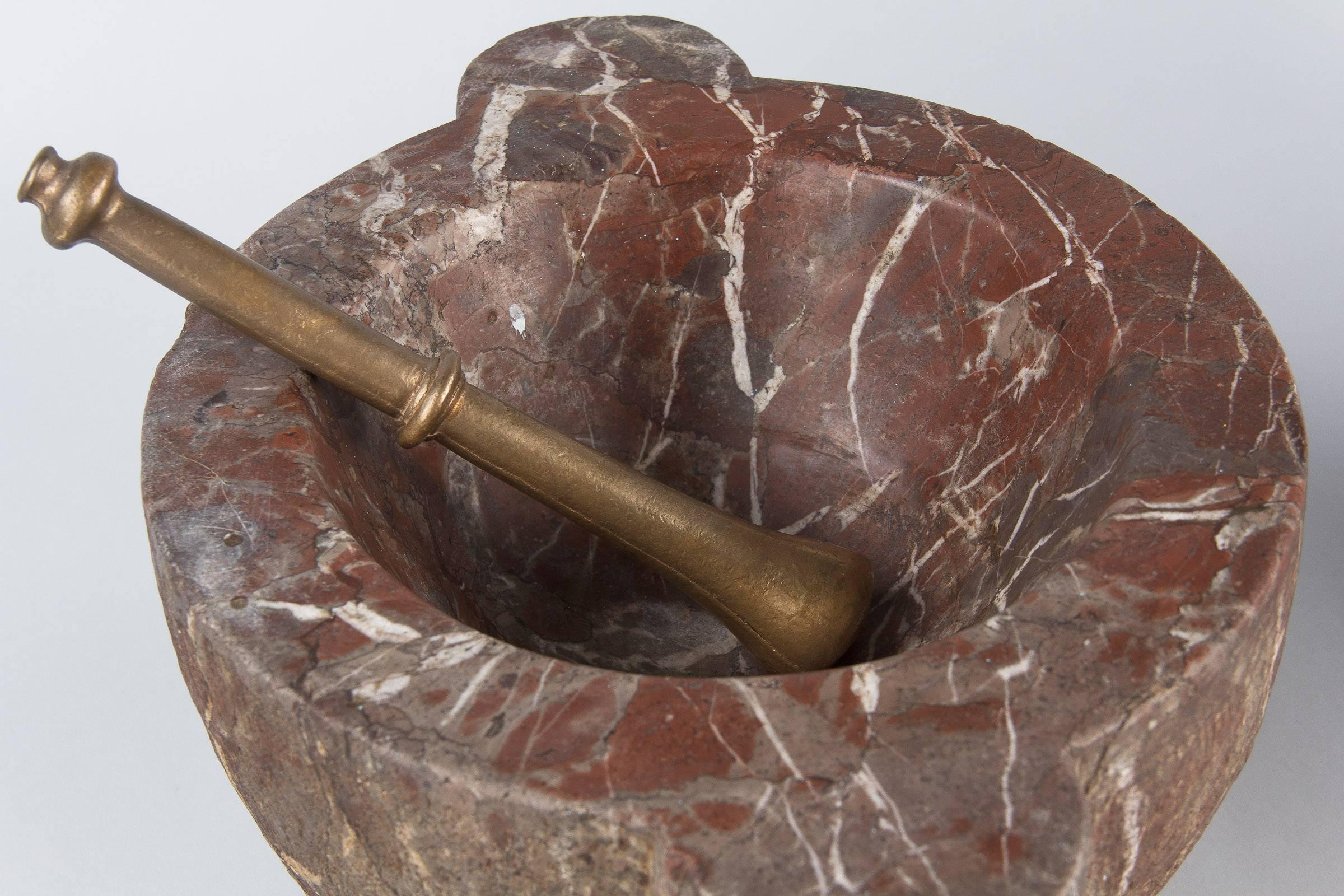 French Apothecary Marble Mortar with Brass Pestle, 19th Century 2