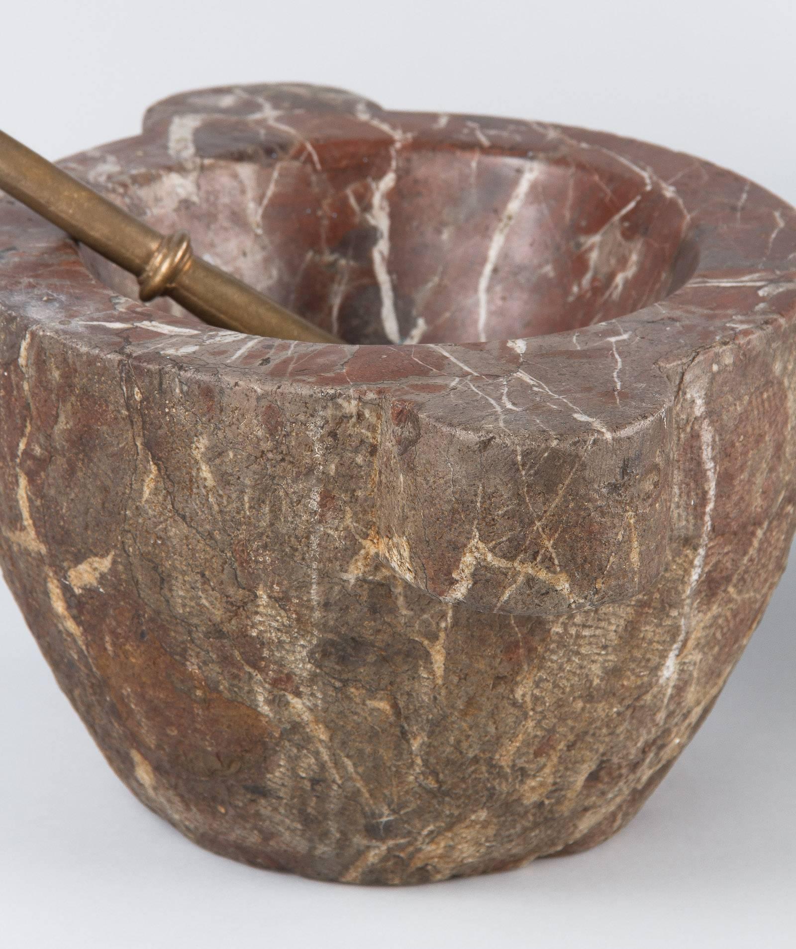 French Apothecary Marble Mortar with Brass Pestle, 19th Century 6