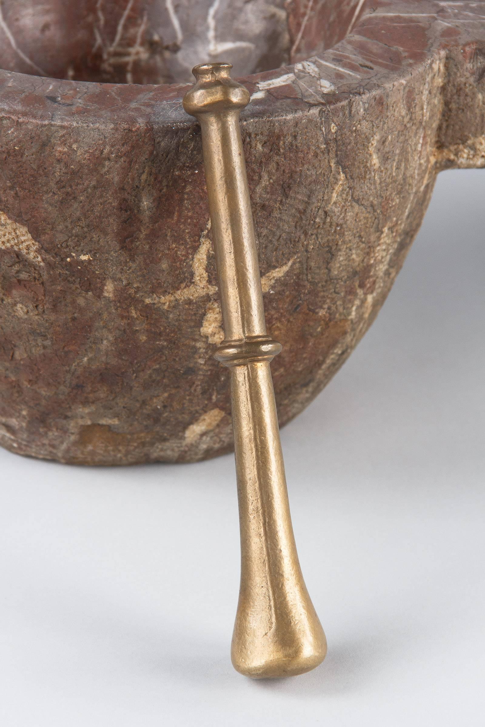 French Apothecary Marble Mortar with Brass Pestle, 19th Century 1