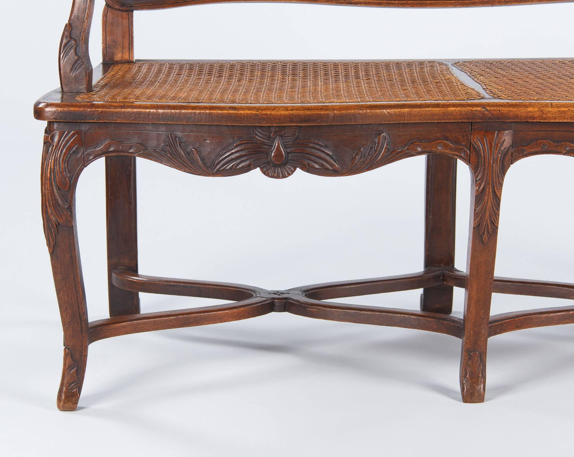 Louis XV Style Walnut and Caned Bench, Early 1900s 3