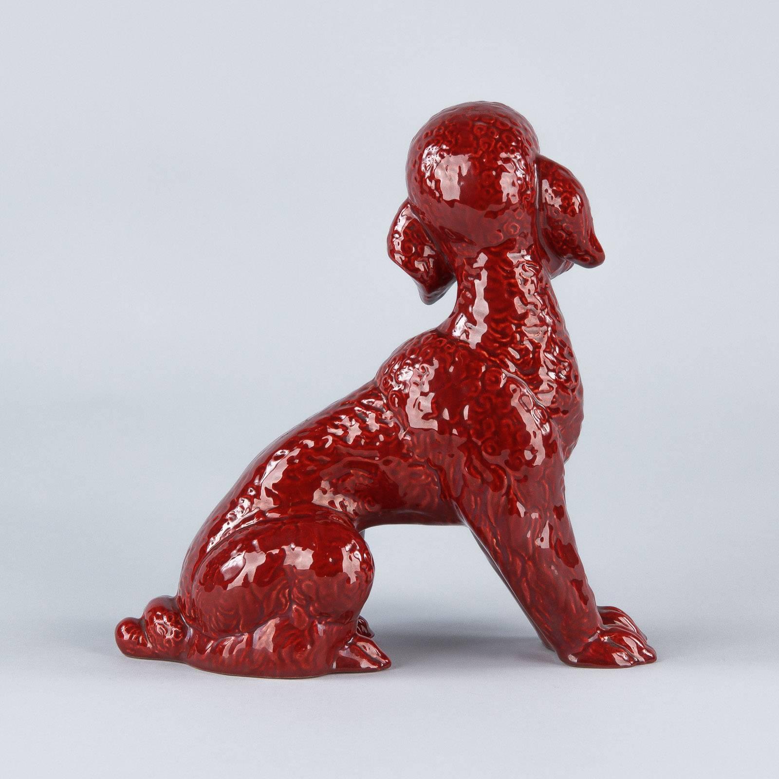 Mid-20th Century French Red Ceramic Poodle Dog Sculpture, 1950s