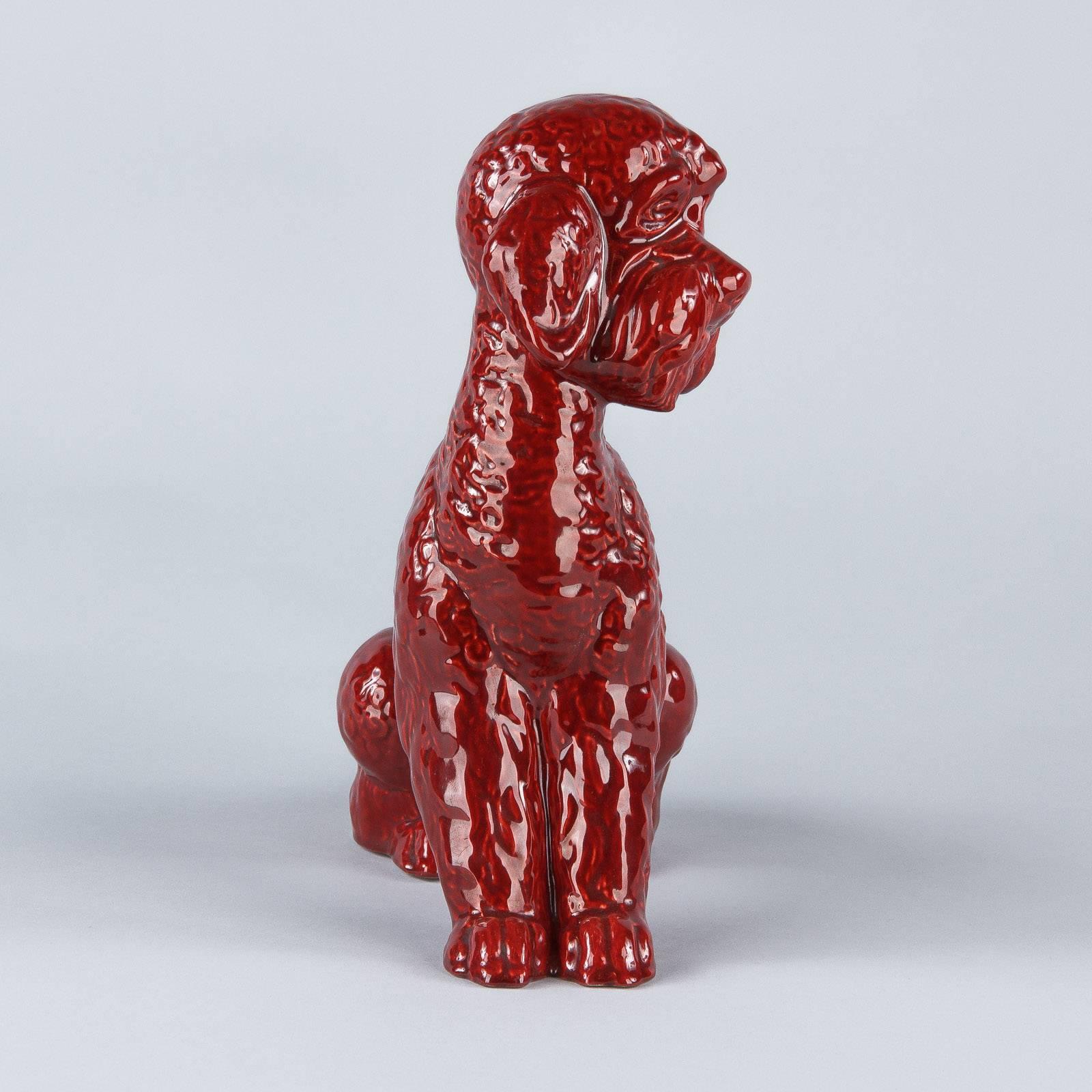French Red Ceramic Poodle Dog Sculpture, 1950s In Good Condition In Austin, TX