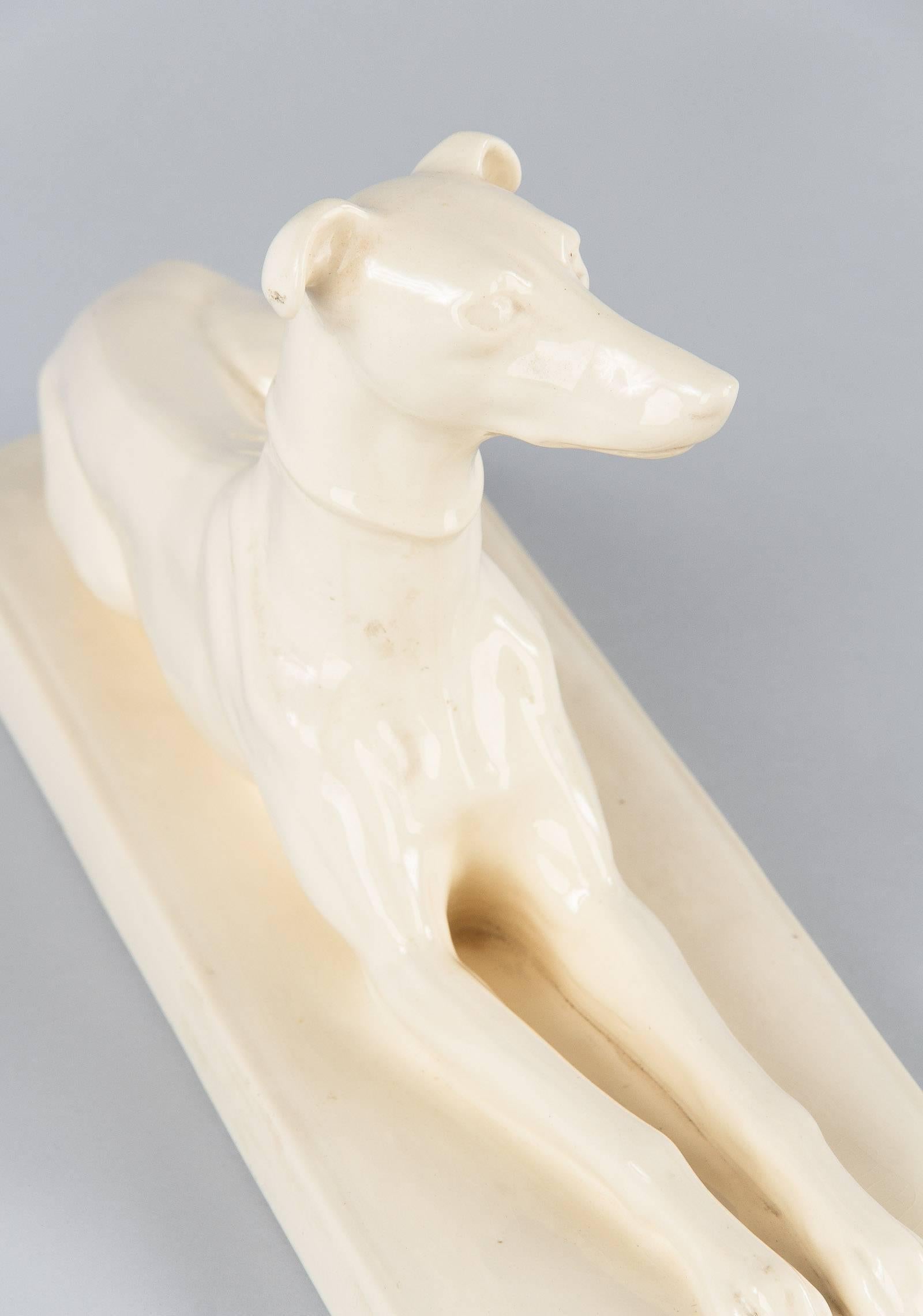 Mid-Century Modern Sarreguemines Ceramic Greyhound Dog Figurine, 1950s