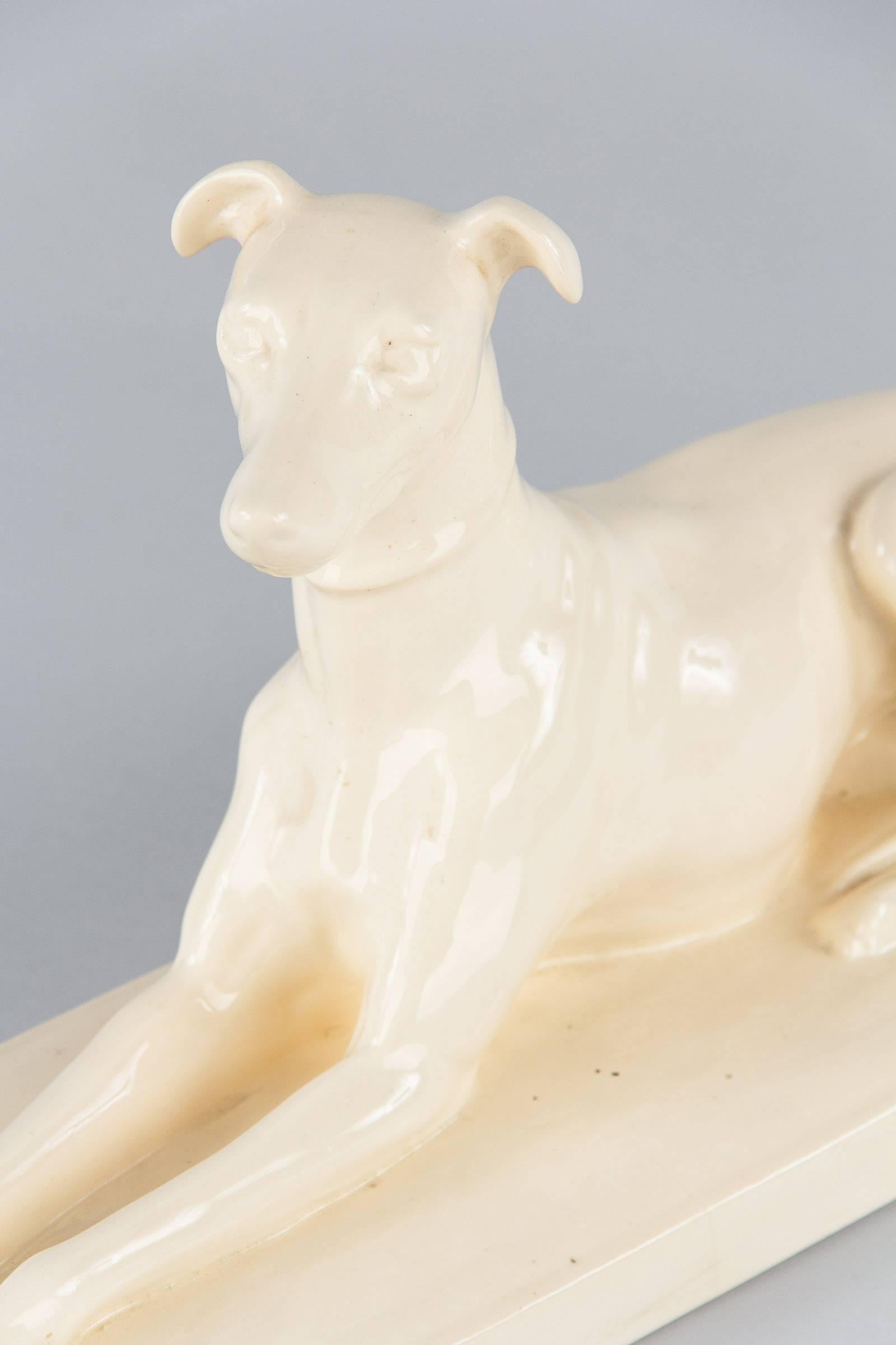 Glazed Sarreguemines Ceramic Greyhound Dog Figurine, 1950s