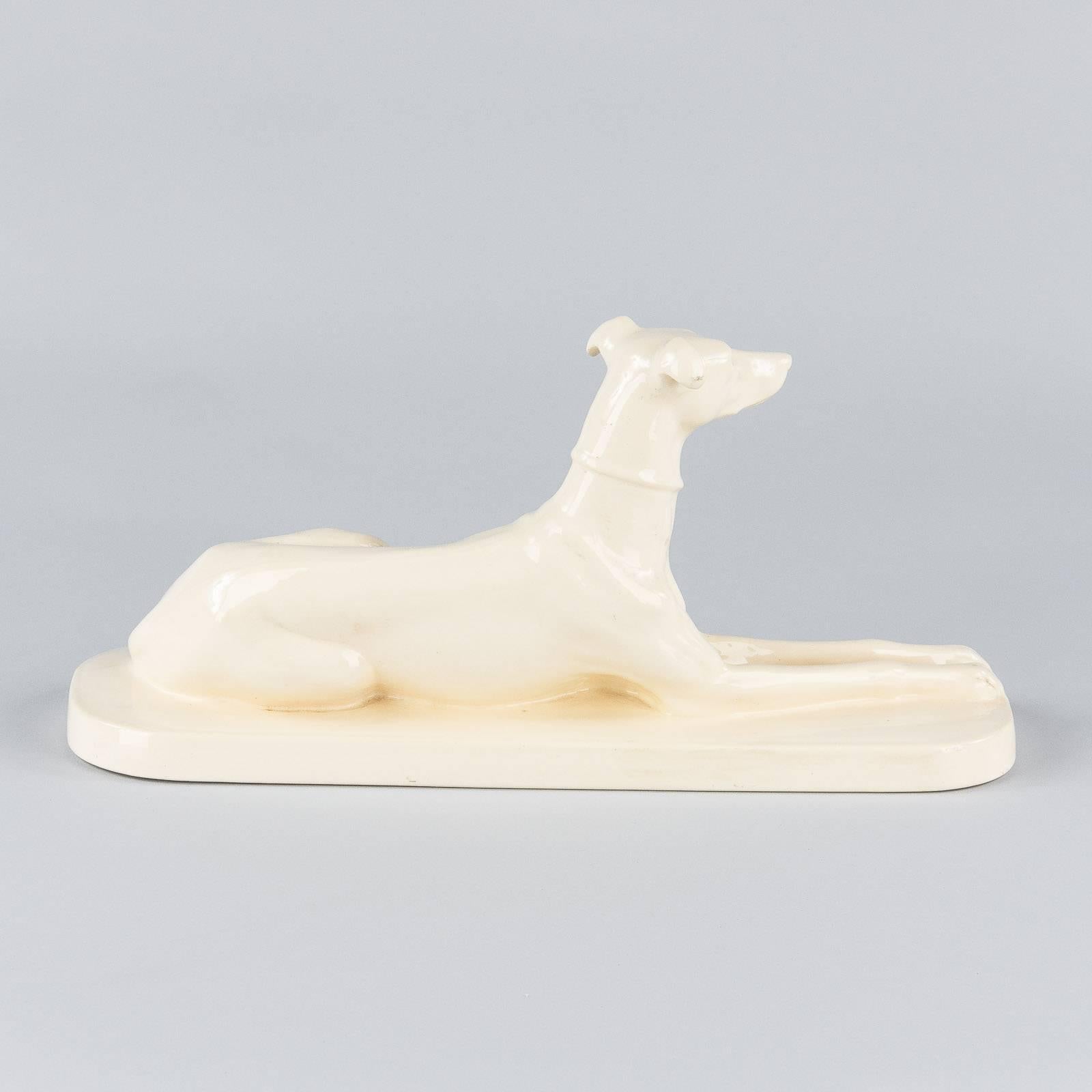 French Sarreguemines Ceramic Greyhound Dog Figurine, 1950s