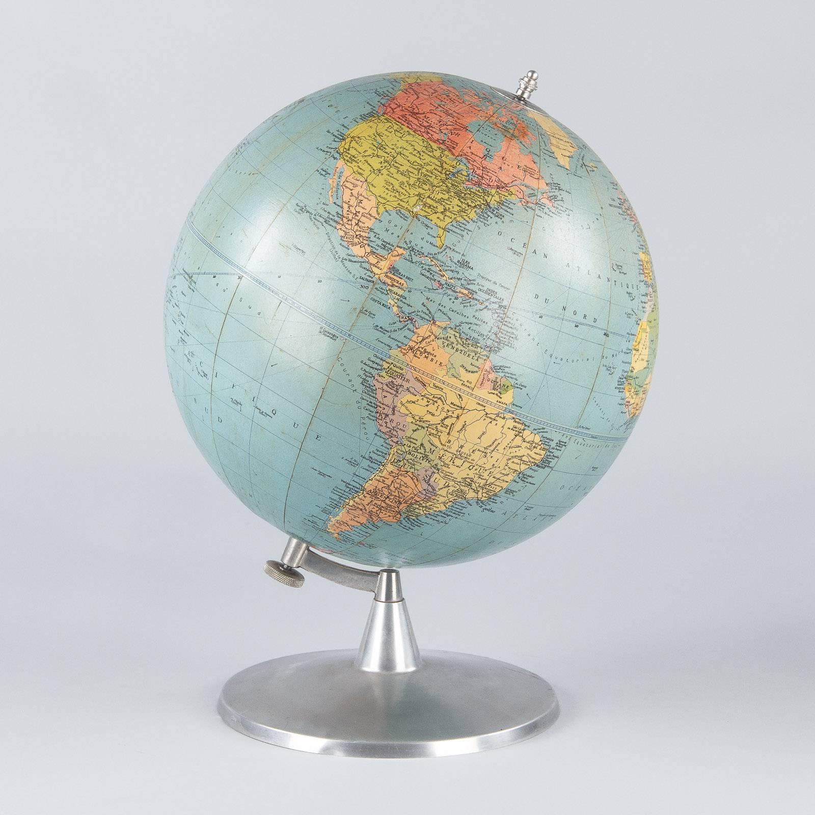 French Terrestrial Globe in Papier Mâché and Aluminum, France, 1960s 3