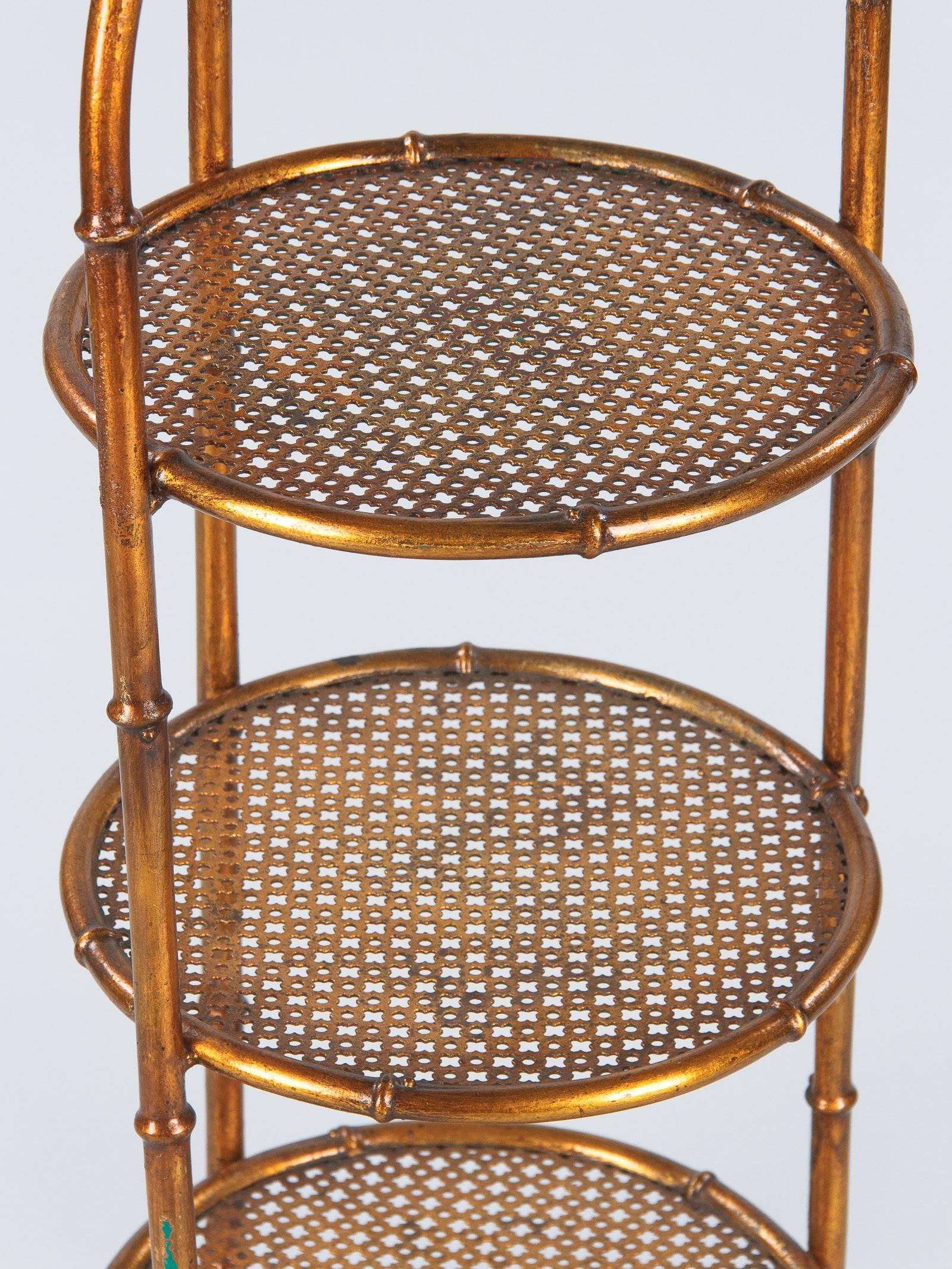 Mid-20th Century Vintage Spanish Gilt Metal Three-Tier Side Table, 1950s