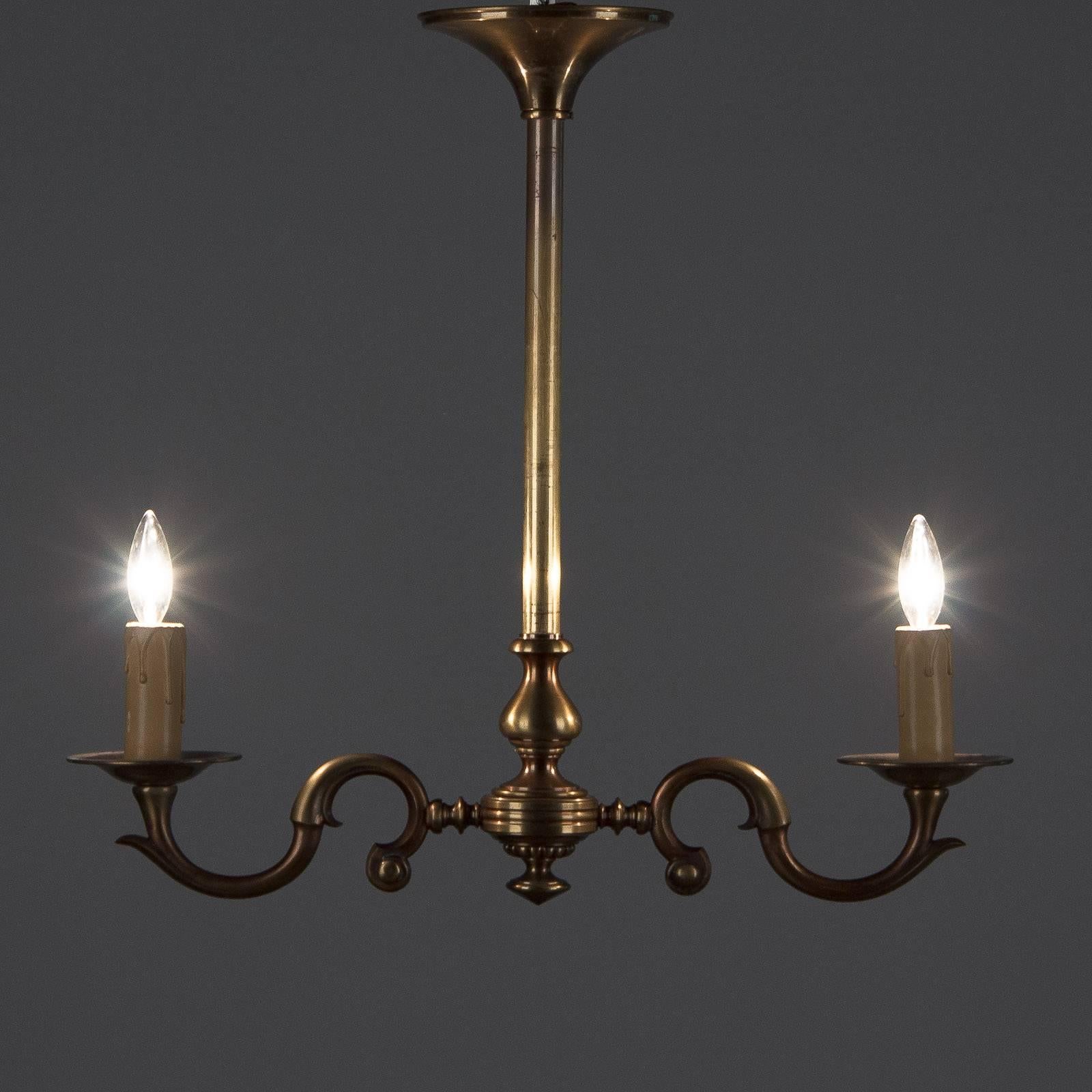 Mid-20th Century Pair of 1940s French Brass Chandeliers