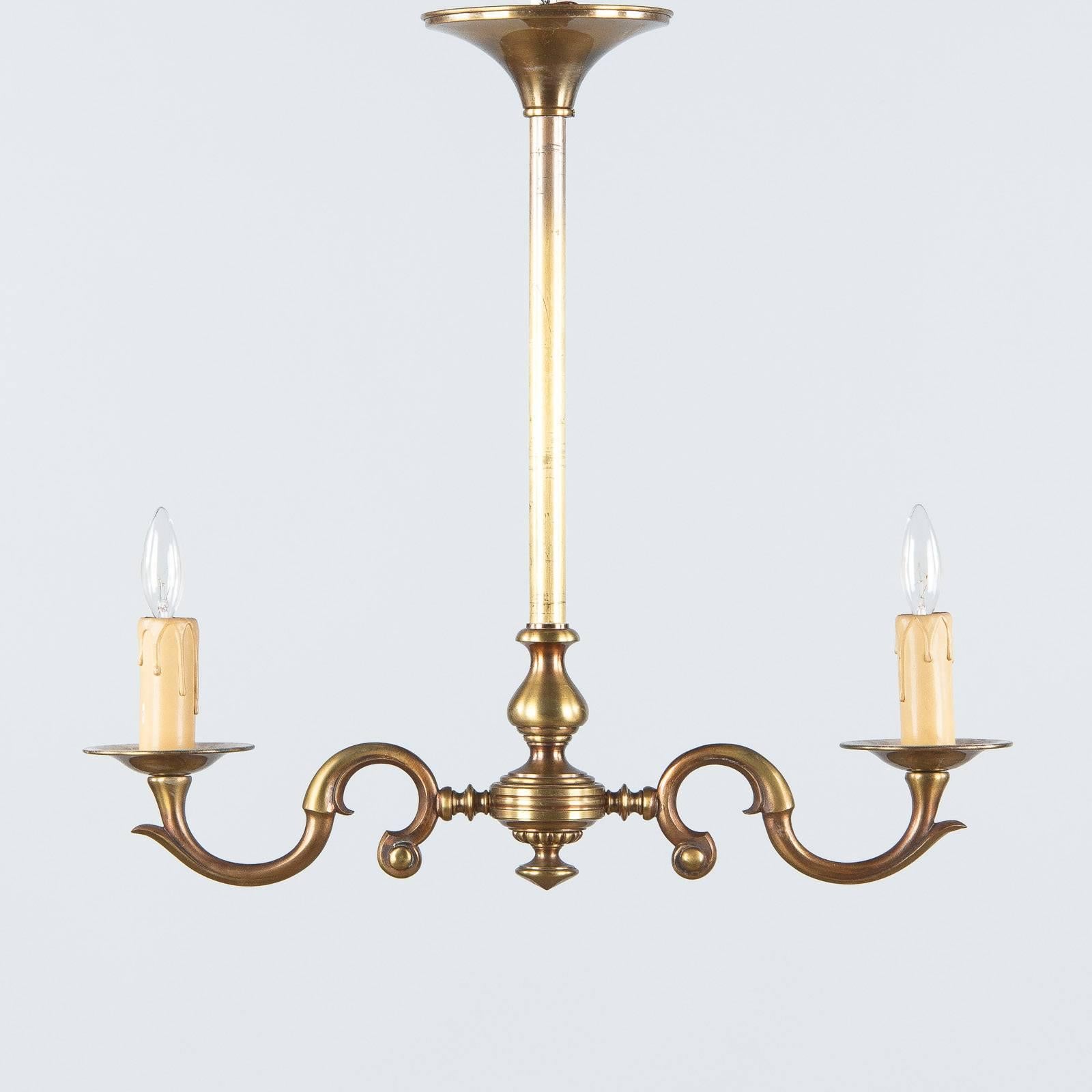 Pair of 1940s French Brass Chandeliers In Good Condition In Austin, TX