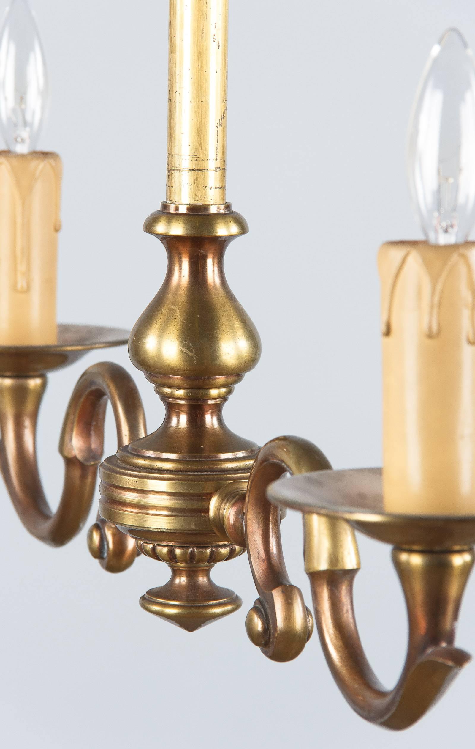 Pair of 1940s French Brass Chandeliers 2