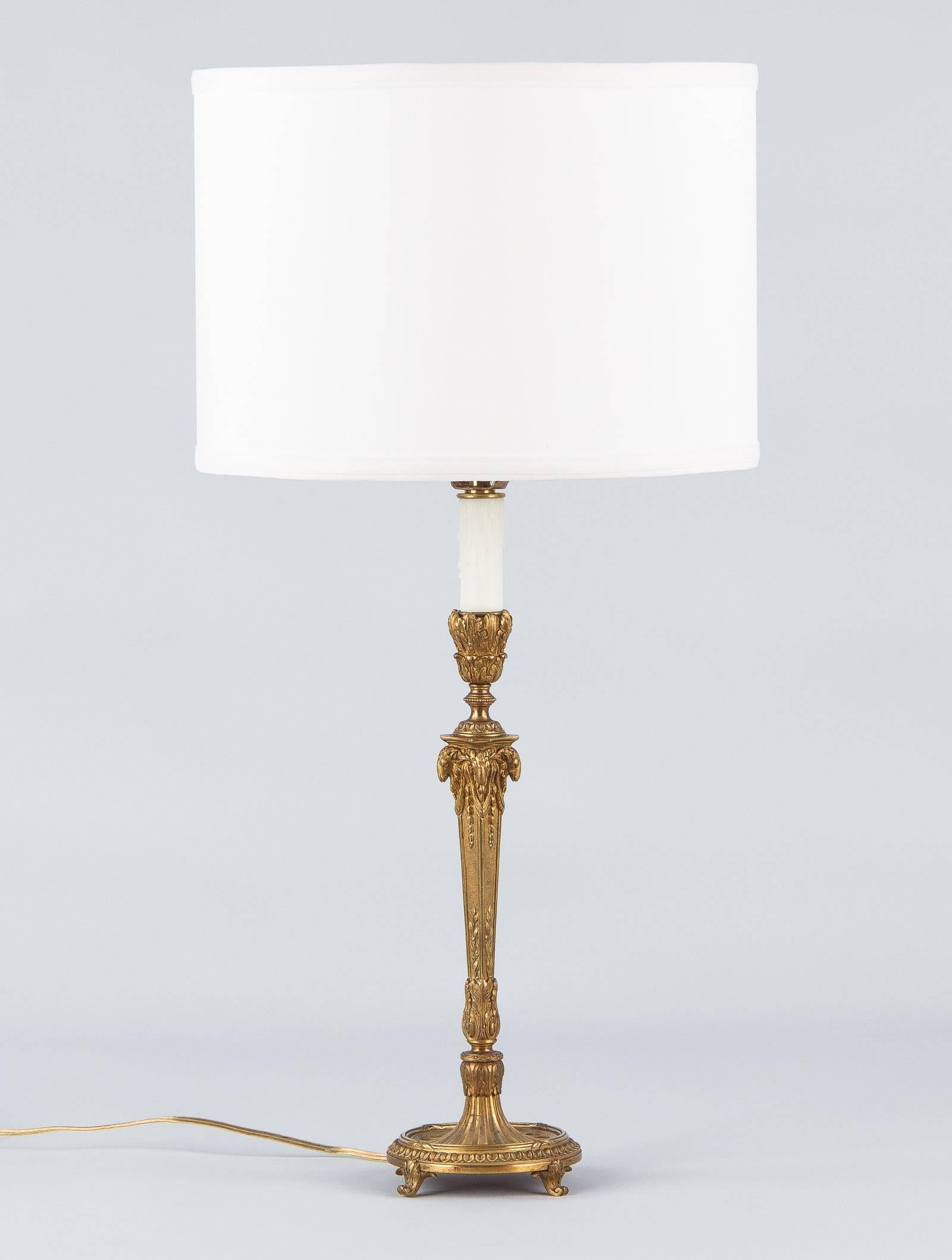 Napoleon III Gilded Bronze Candlestick Lamp, 1870s 1