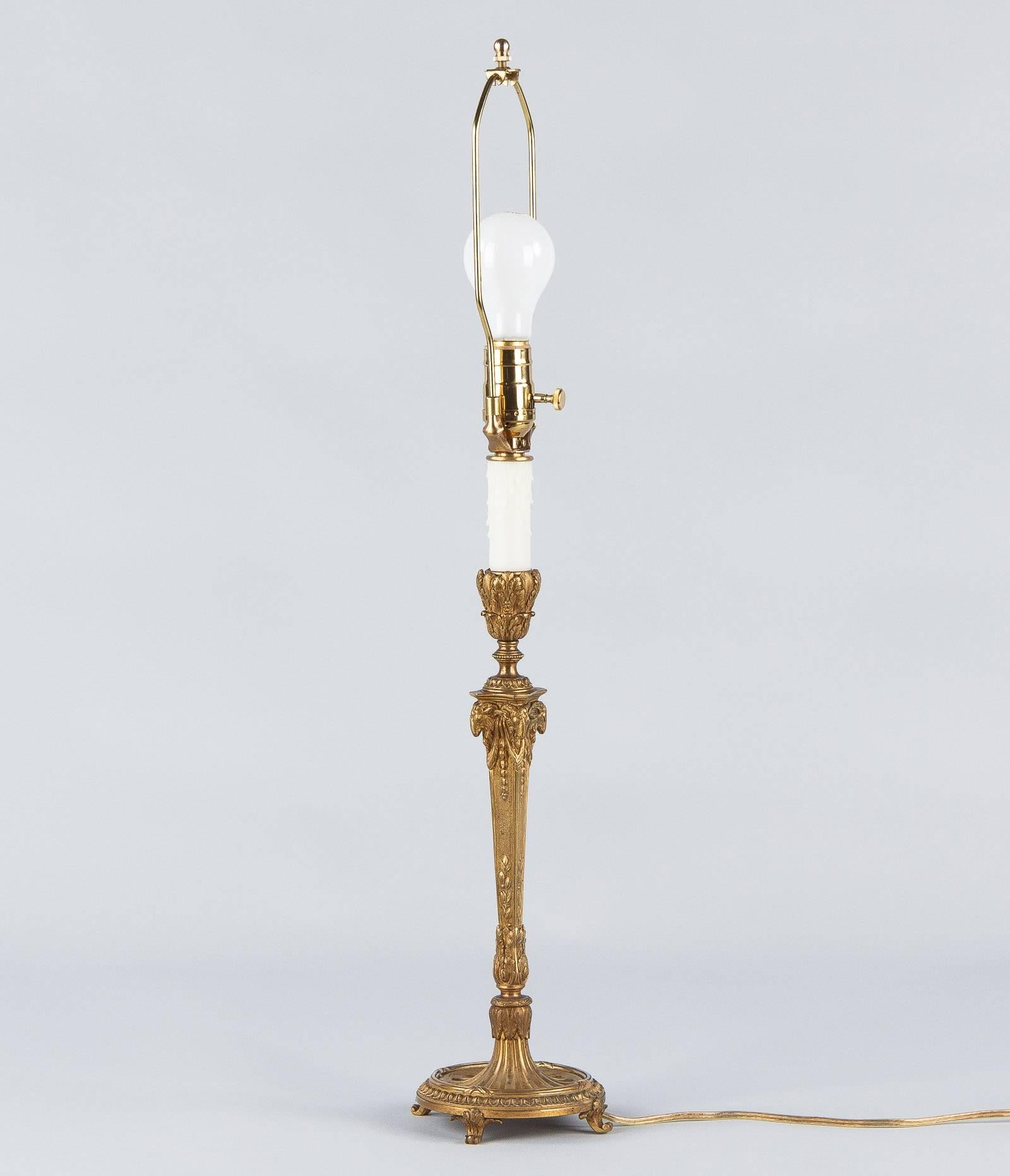 Napoleon III Gilded Bronze Candlestick Lamp, 1870s 3
