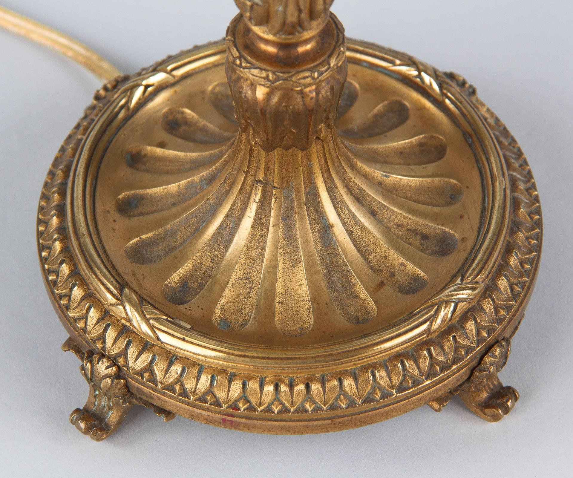 Napoleon III Gilded Bronze Candlestick Lamp, 1870s In Good Condition In Austin, TX