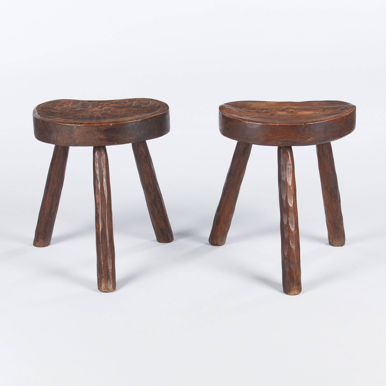 Pair of French Country Ashwood Stools, 1950s 1