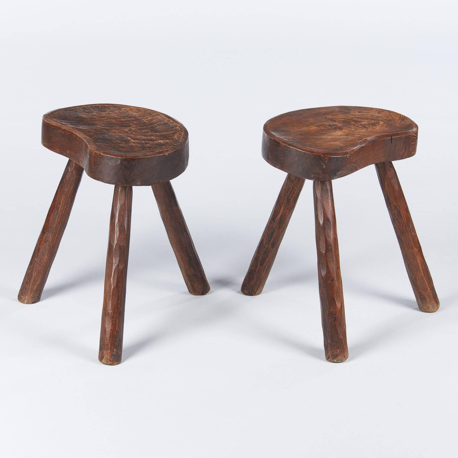Pair of French Country Ashwood Stools, 1950s 5