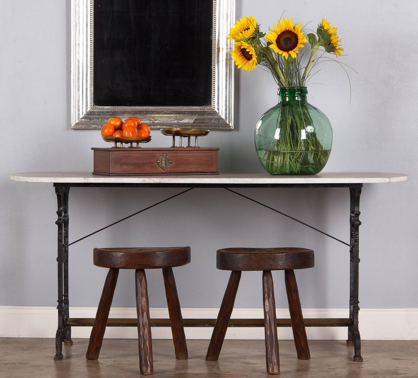 Pair of French Country Ashwood Stools, 1950s 6