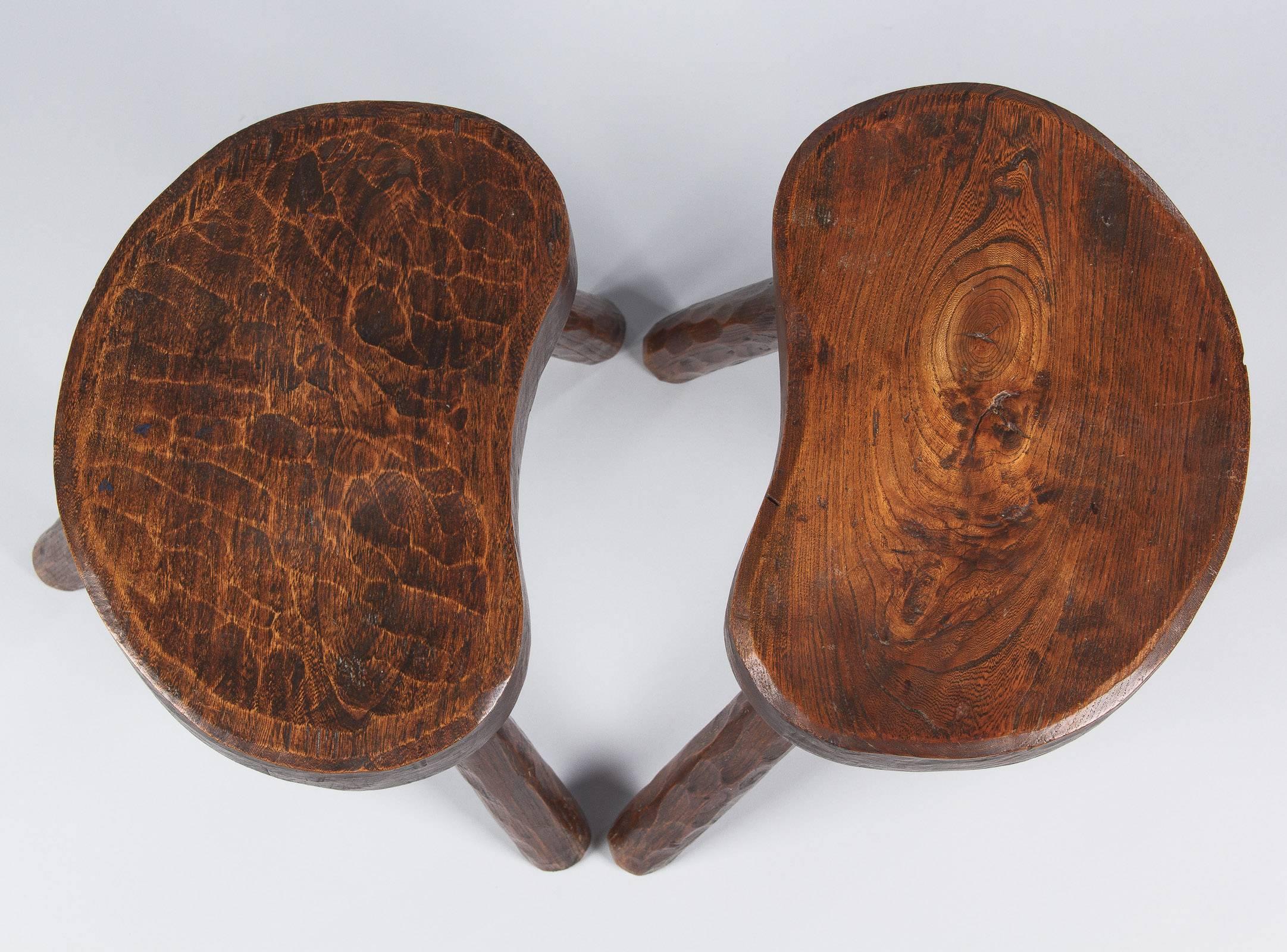 Mid-20th Century Pair of French Country Ashwood Stools, 1950s