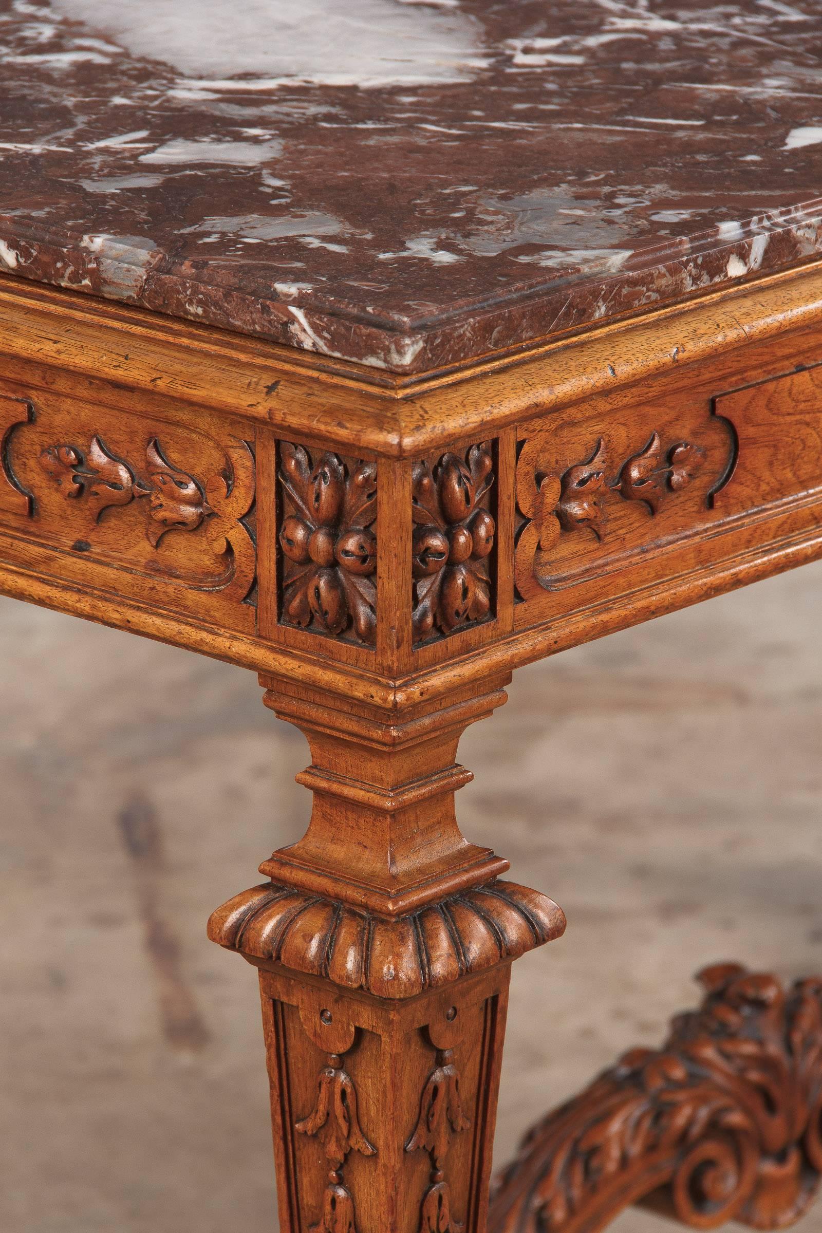 19th Century French Louis XIV Style Marble-Top Hunt Table In Good Condition In Austin, TX