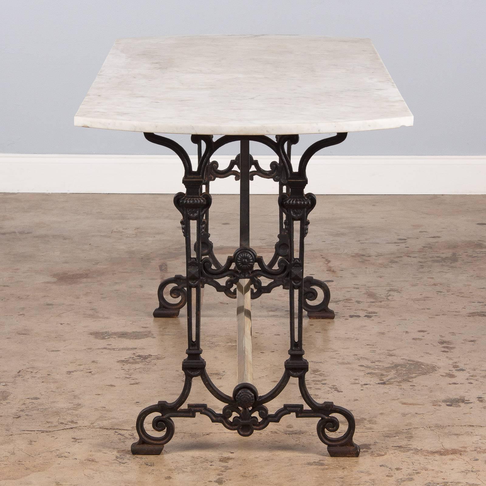 French Art Nouveau Marble-Top Wrought Iron Bistro Table, 1890s 5