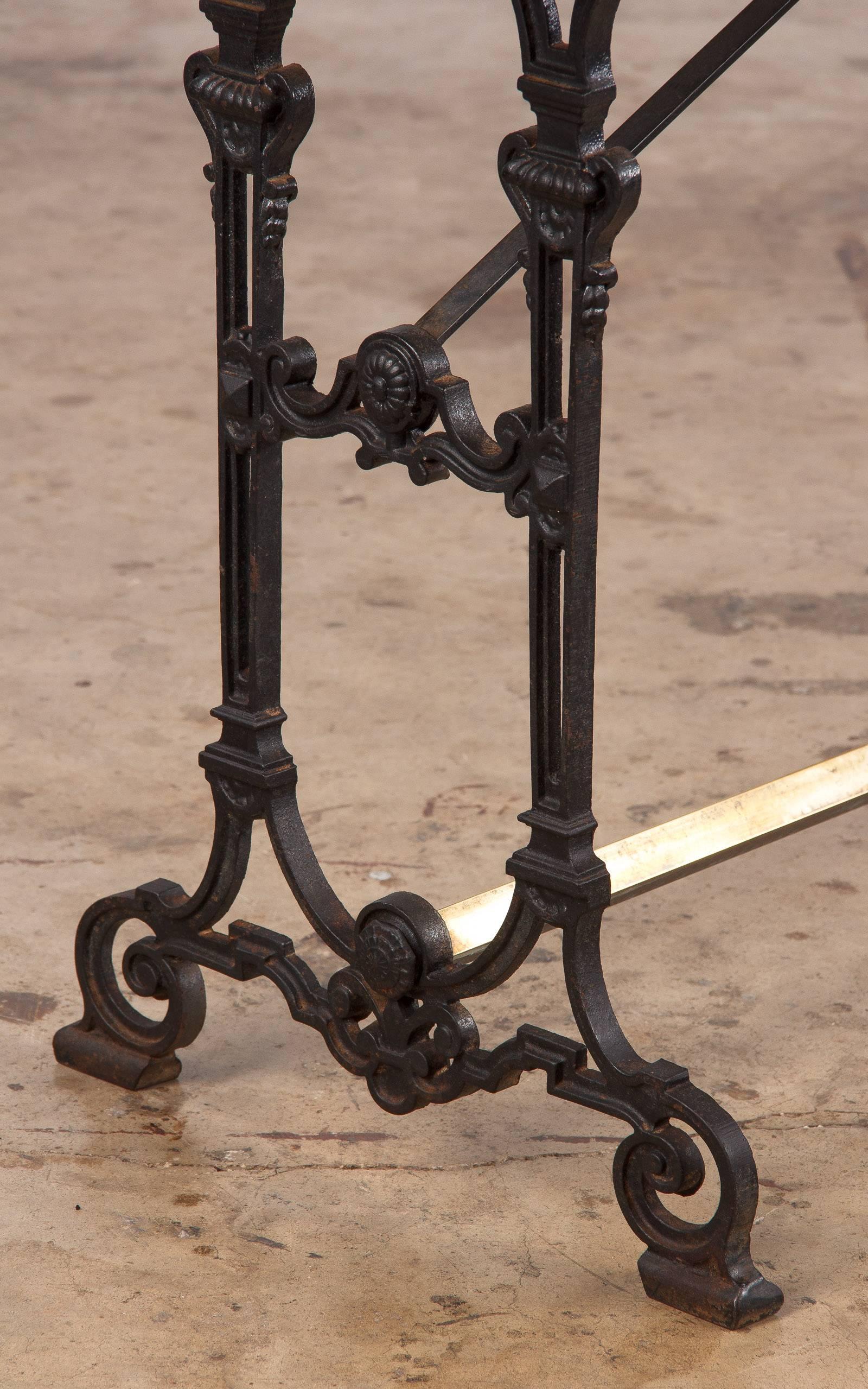 French Art Nouveau Marble-Top Wrought Iron Bistro Table, 1890s 1