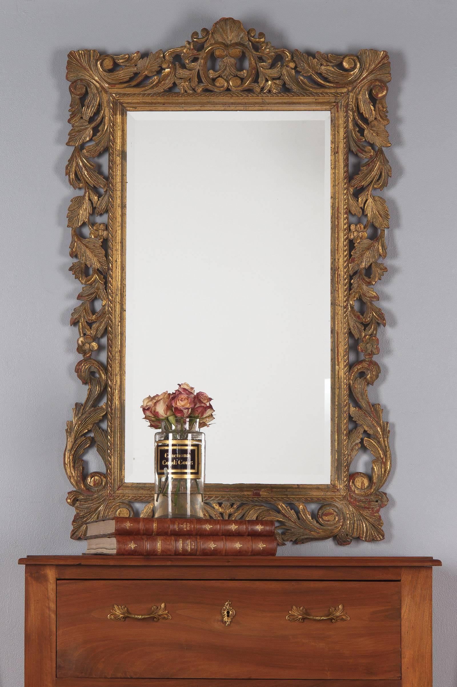 Early 20th Century French Rococo Style Mirror with Gilt Wood Frame, Early 1900s