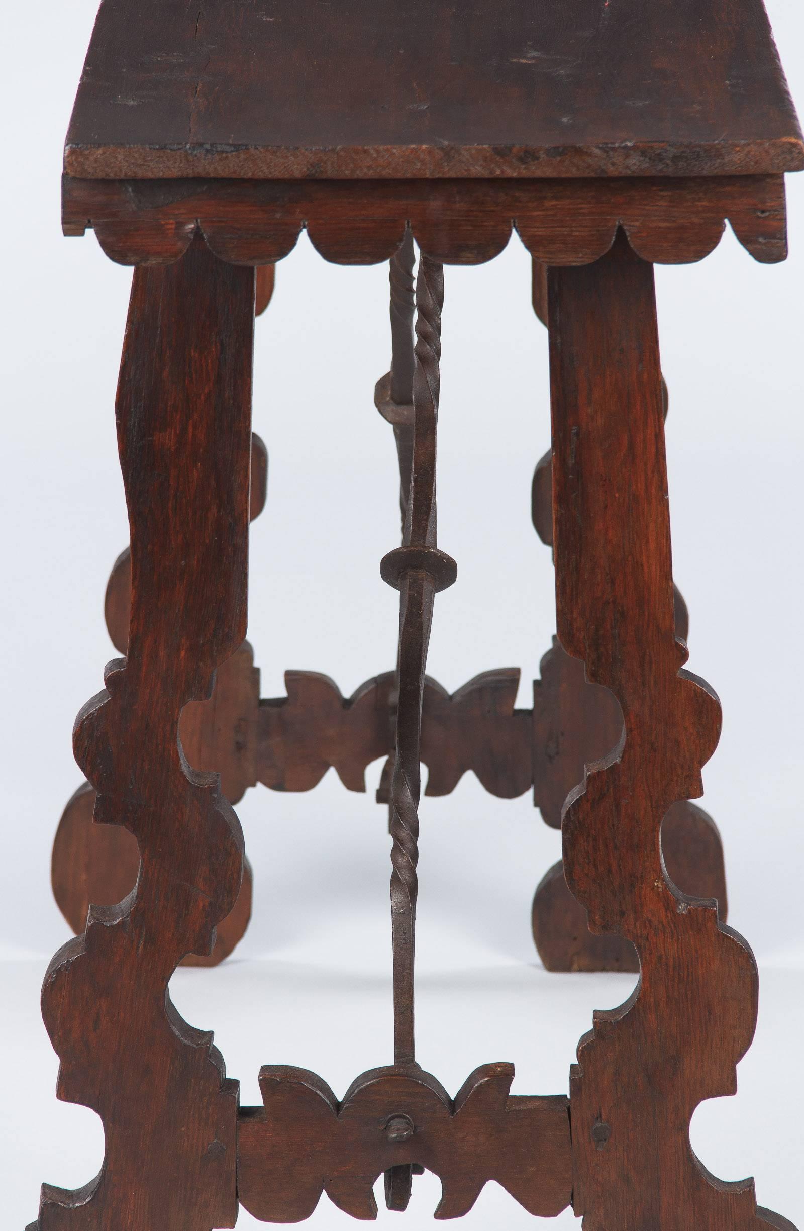 19th Century Spanish Pine Console Table with Iron Stretcher, Late 1800s