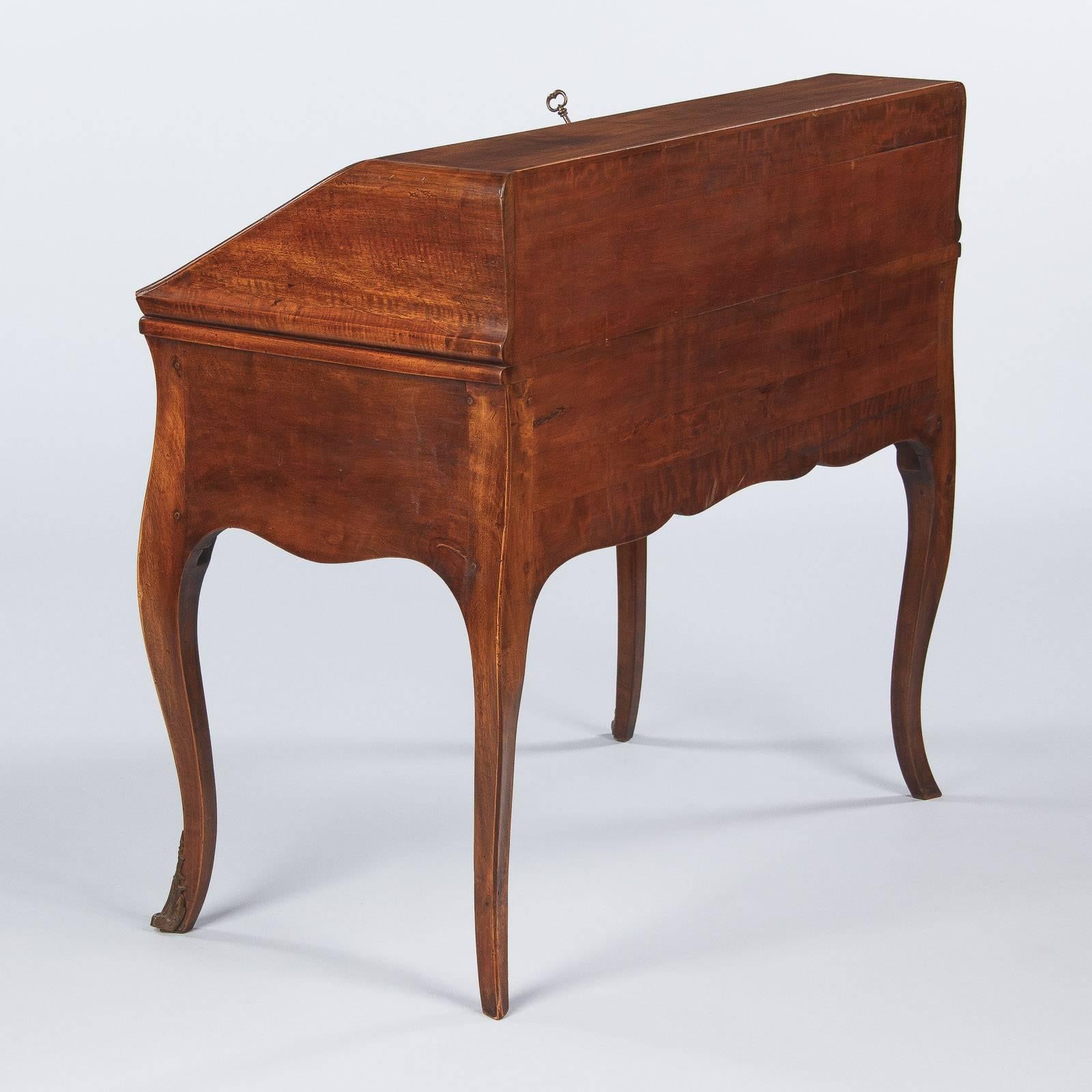 Leather Louis XV Style Walnut Drop-Front Secretaire/Desk, 1920s