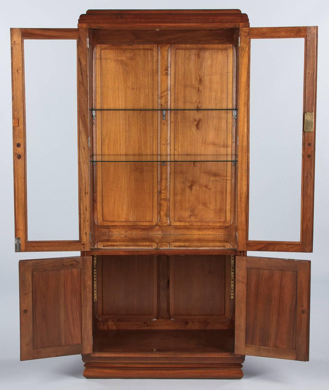 French Art Deco Walnut Display Cabinet or Bookcase, 1930s 2
