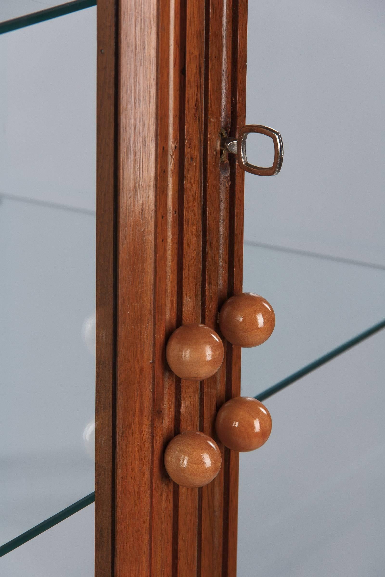 Glass French Art Deco Walnut Display Cabinet or Bookcase, 1930s