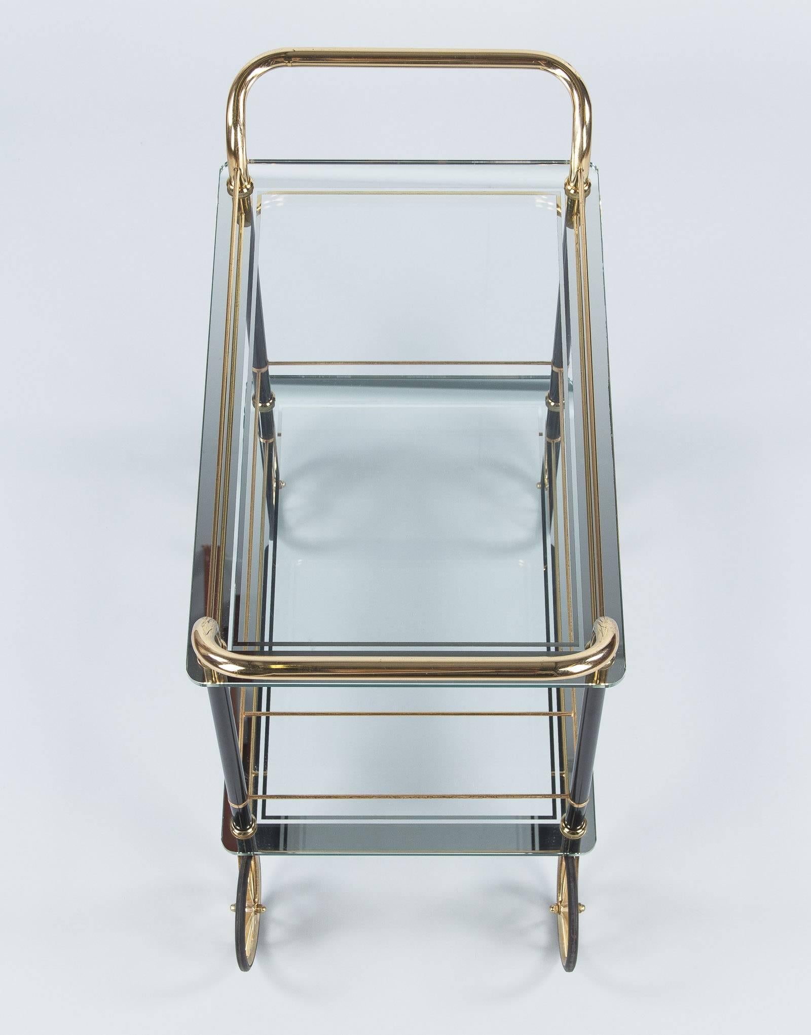 Vintage Spanish Brass and Glass Bar Cart, 1980s In Good Condition In Austin, TX