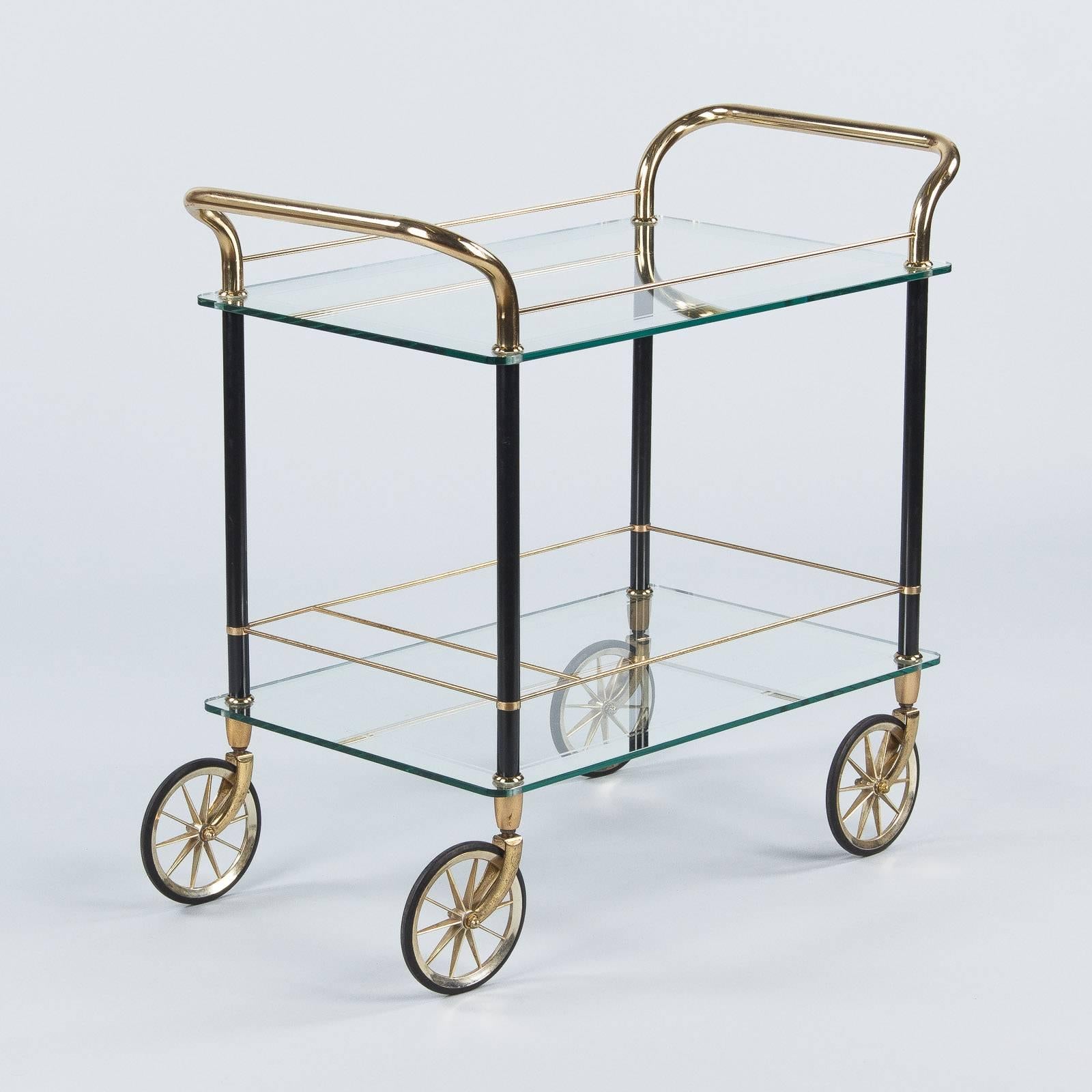 Modern Vintage Spanish Brass and Glass Bar Cart, 1980s