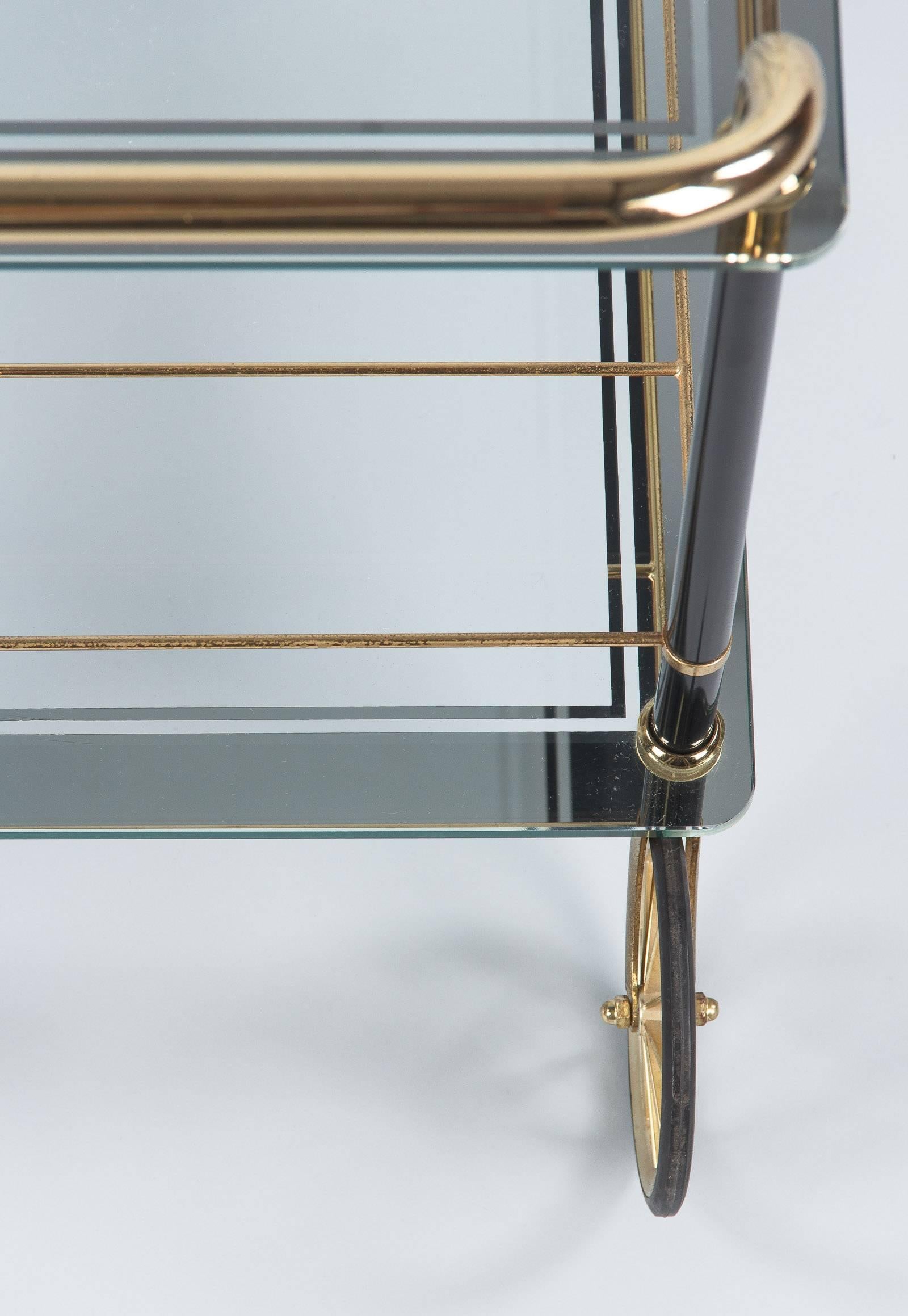 Vintage Spanish Brass and Glass Bar Cart, 1980s 3
