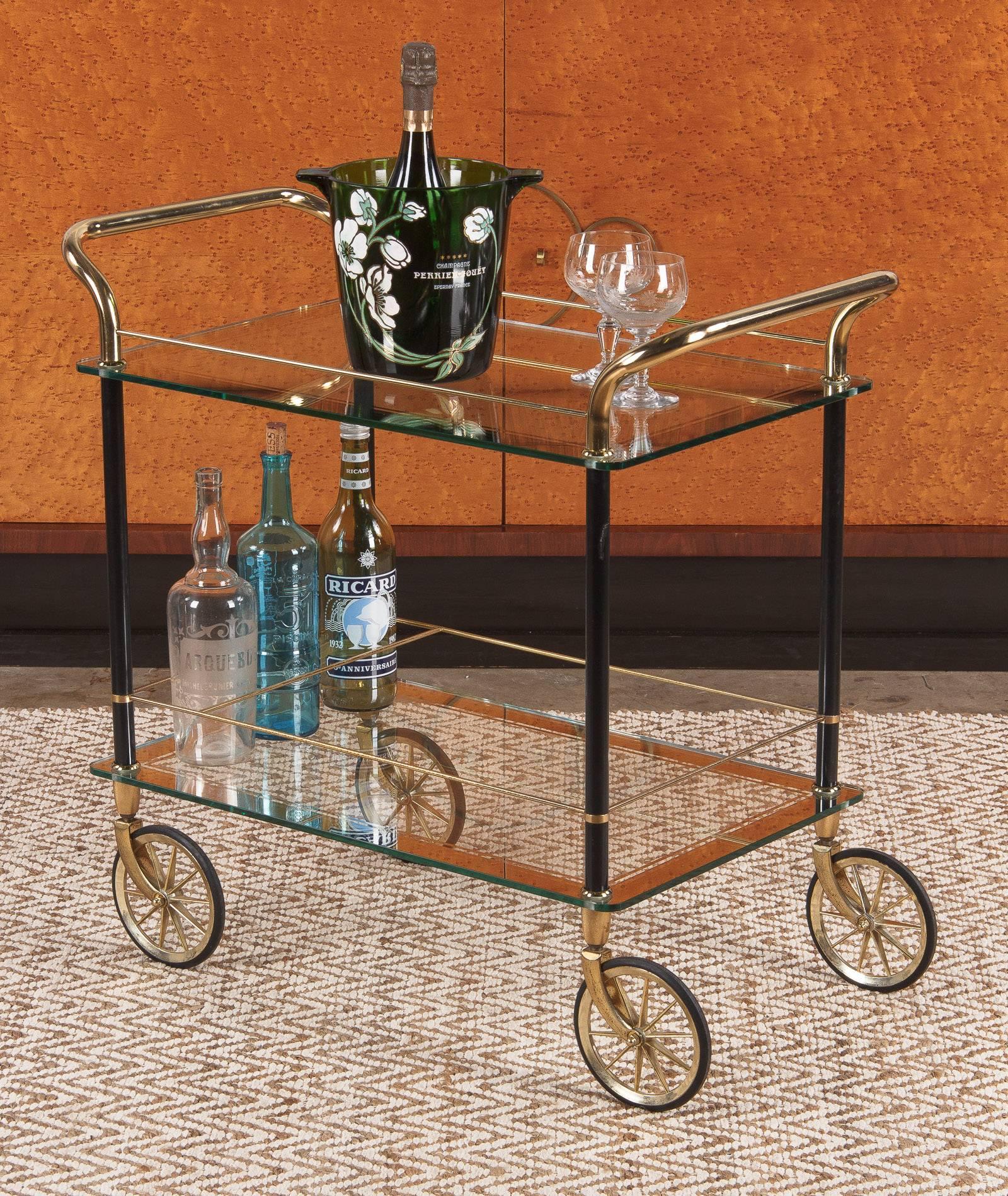Vintage Spanish Brass and Glass Bar Cart, 1980s 5