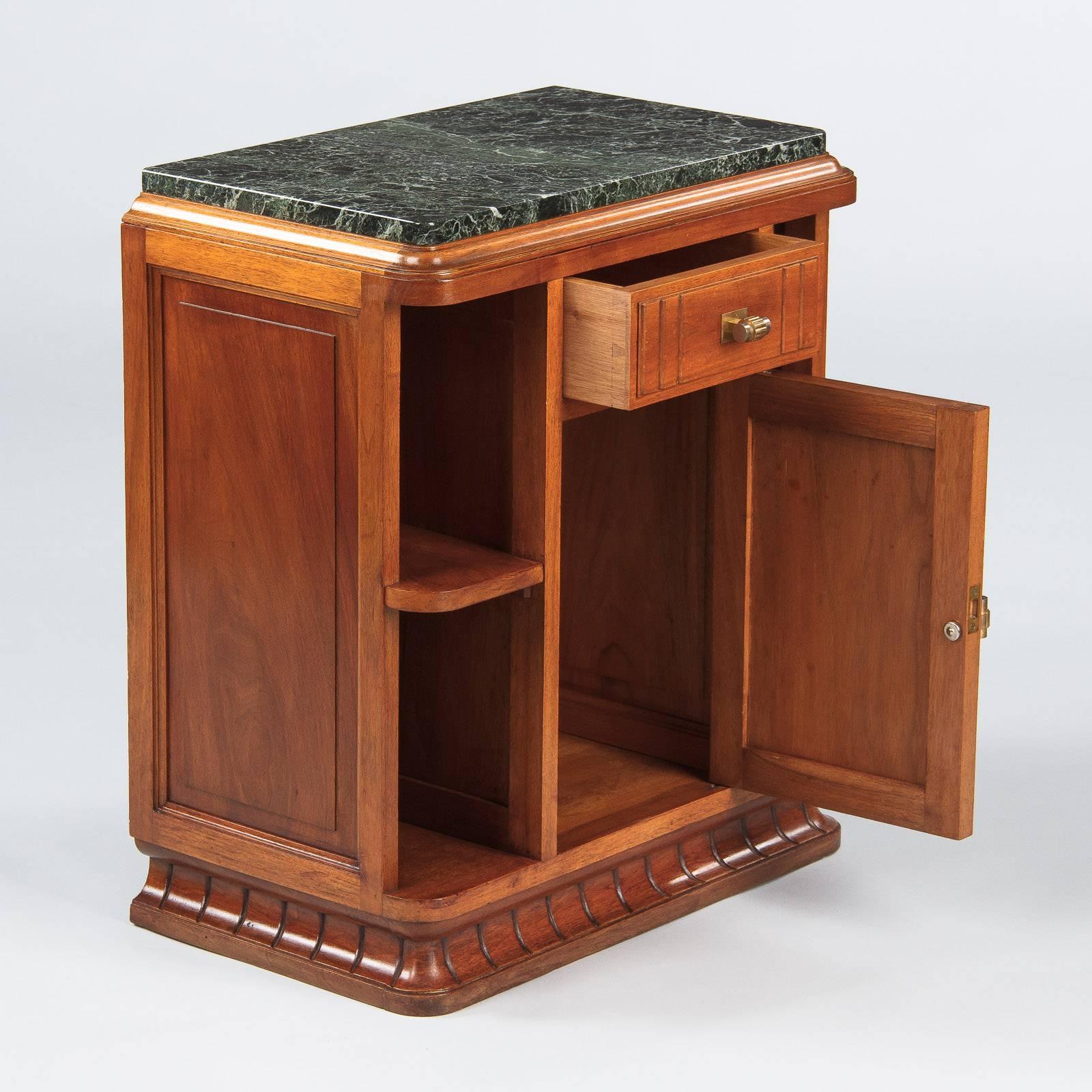 French Art Deco Marble-Top Walnut Cabinet or Side Table, 1930s In Good Condition In Austin, TX