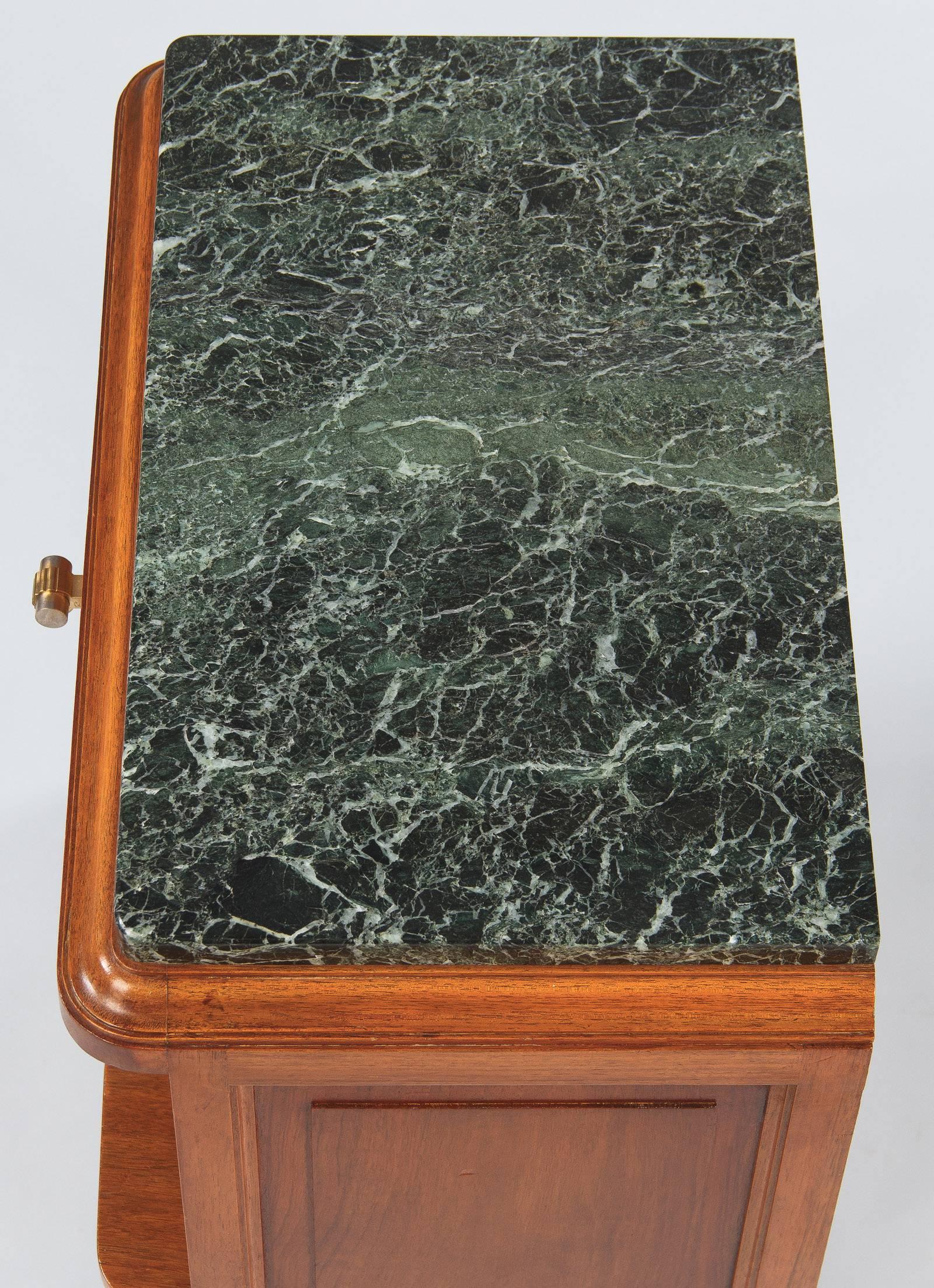 Mid-20th Century French Art Deco Marble-Top Walnut Cabinet or Side Table, 1930s