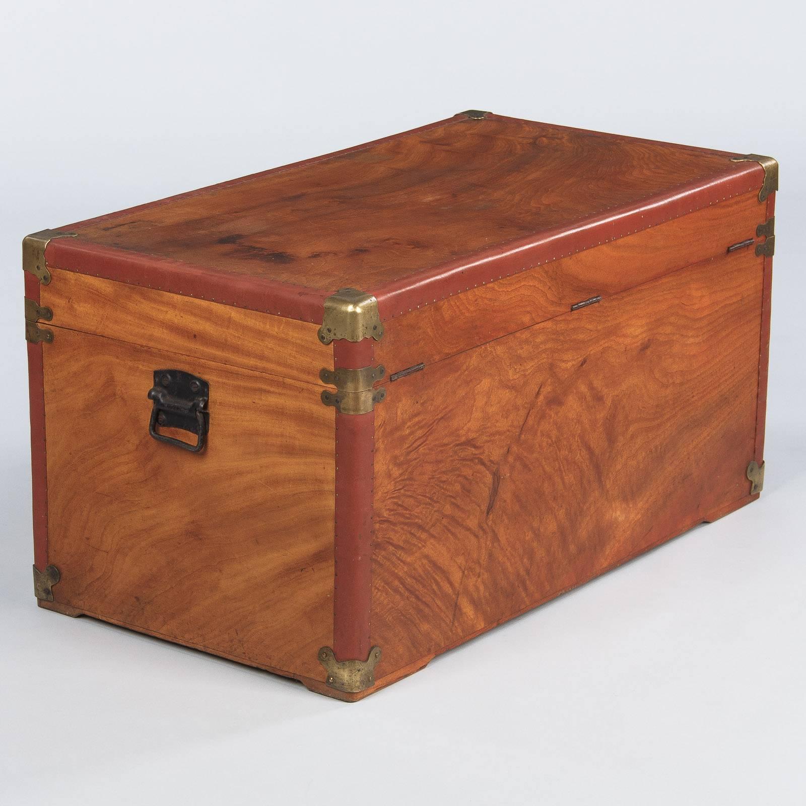 Camphor Wooden Trunk with Red Trim, Germany, 1920s 5