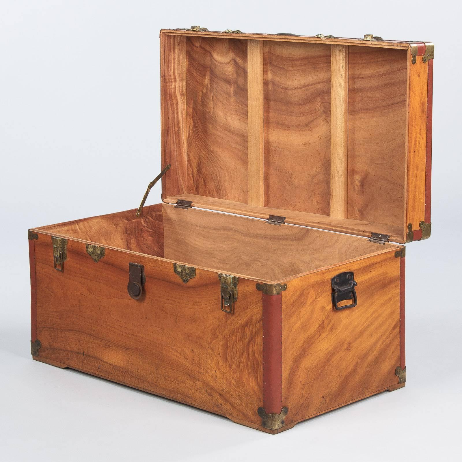 Camphor Wooden Trunk with Red Trim, Germany, 1920s 4