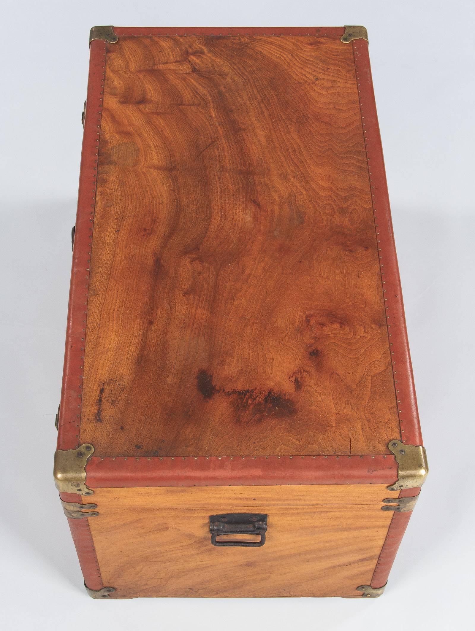 Camphor Wooden Trunk with Red Trim, Germany, 1920s 1