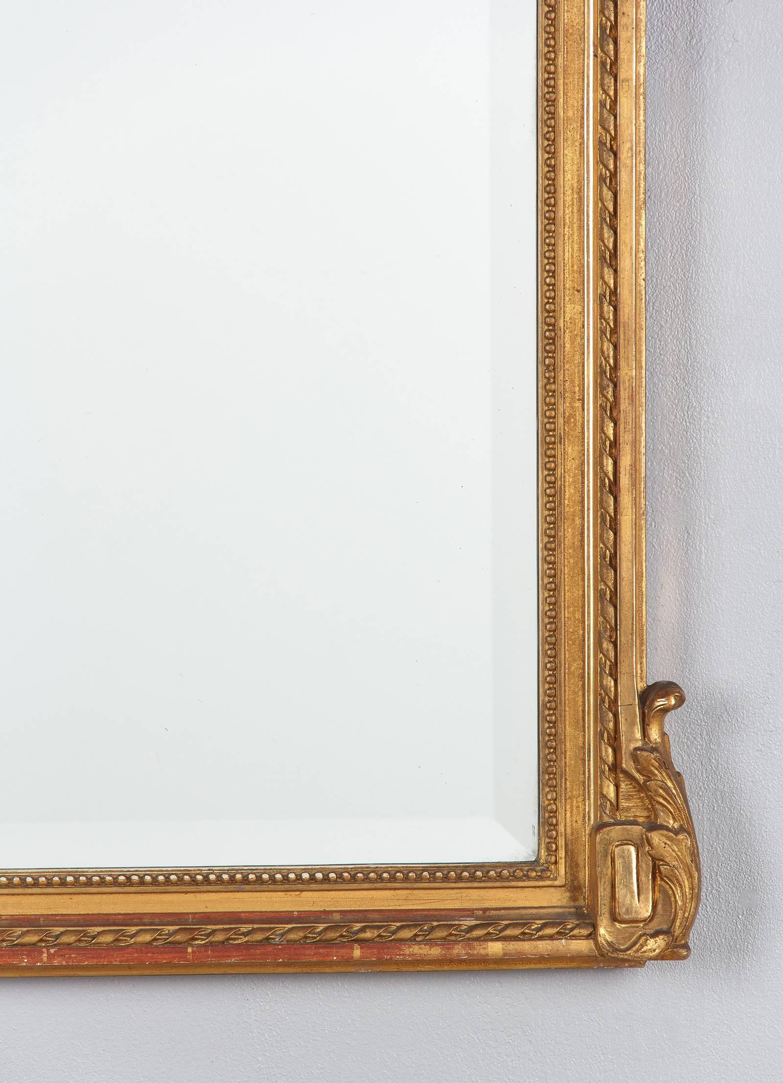 French Louis XVI Style Gold Leaf Beveled Mirror, circa 1930s 1